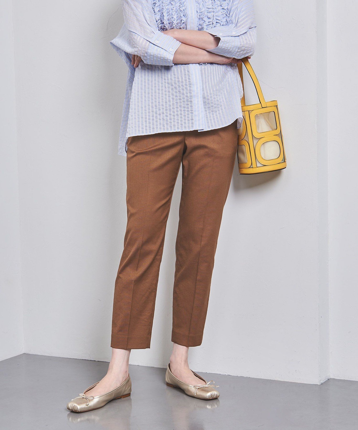 【ユナイテッドアローズ/UNITED ARROWS】のシャイニー スリム パンツ インテリア・キッズ・メンズ・レディースファッション・服の通販 founy(ファニー) 　ファッション　Fashion　レディースファッション　Fashion for Women　パンツ　Pants & Trousers　ヴィンテージ　Vintage Style　春　Spring　シャイニー　Shiny, Glossy Finish　シューズ　Shoes, Footwear　ストレッチ　Stretch, Stretchy Fabric　スリム　Slim, Slim Fit　スリーブ　Sleeve, Long Sleeve / Short Sleeve　人気　Popular, Best Seller　フラット　Flat, Flat Shoes　ペプラム　Peplum, Flared Hem　ポケット　Pocket, Pocket Detail　S/S・春夏　SS, Spring/Summer, Warm Season　アウトレット　Outlet / Clearance　夏　Summer　MD.BROWN|ID: prp329100004933411 ipo3291000000037029574