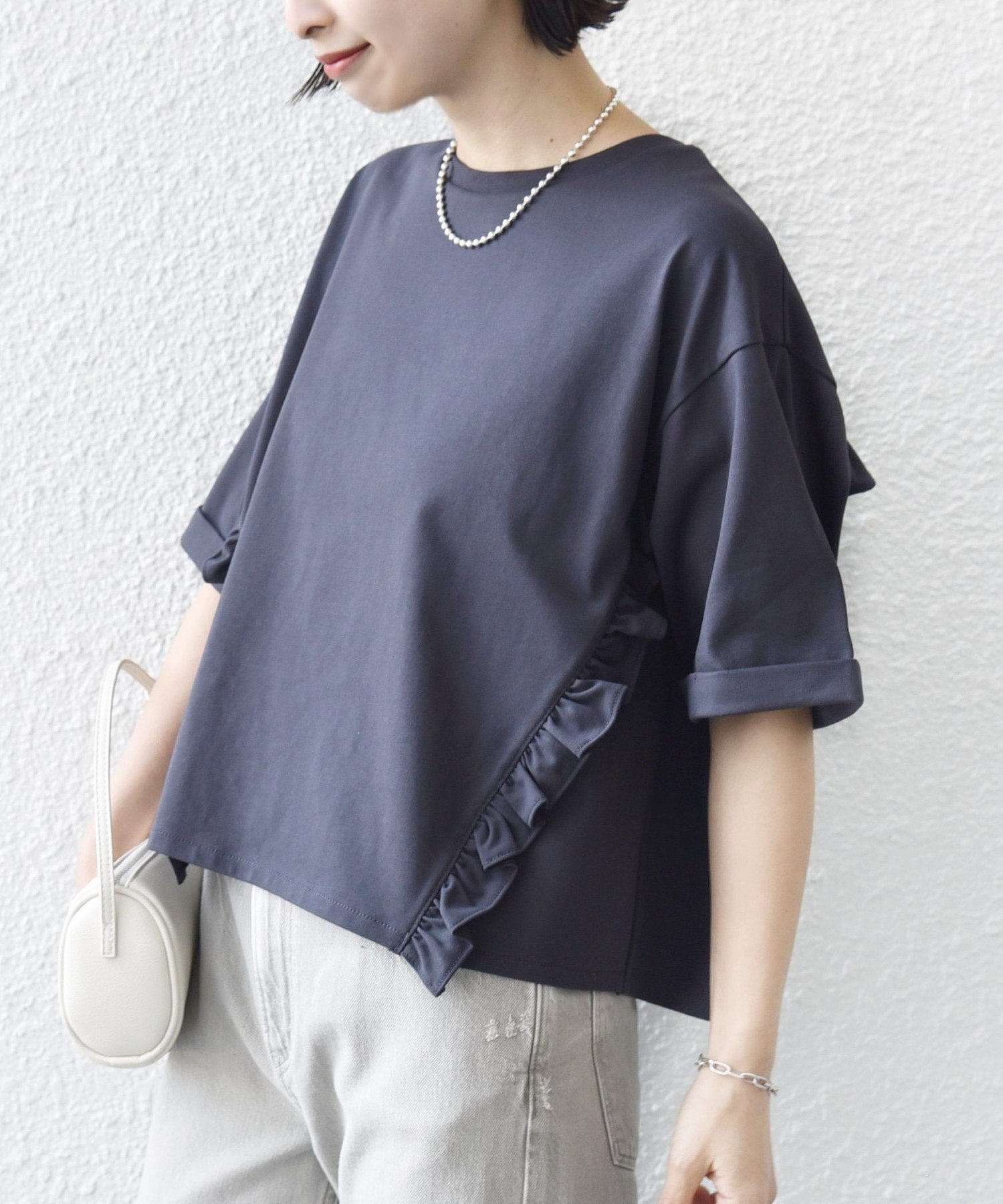 【シップス フォー ウィメン/SHIPS】の【WEB限定】 接触冷感 オーガニック コットン フリル TEE インテリア・キッズ・メンズ・レディースファッション・服の通販 founy(ファニー) 　ファッション　Fashion　レディースファッション　Fashion for Women　インナー　Innerwear　オーガニック　Organic Cotton　カットソー　Cut and Sewn Top　シンプル　Simple, Minimal　スラックス　Slacks, Dress Pants　フェミニン　Feminine, Girly　フリル　Frill, Ruffle　ボックス　Boxy, Box Shape　ポケット　Pocket, Pocket Detail　ワイド　Wide, Wide Fit　おすすめ　Recommended / Our Picks　夏　Summer　2026年　2026　ダークグレー|ID: prp329100004933456 ipo3291000000037029792