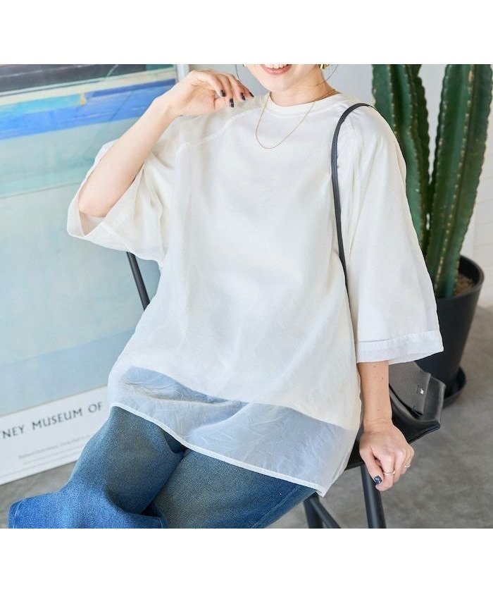【フリークスストア/FREAK'S STORE】の限定展開 オーガンジー × カットソー 重ね ラグラン 半袖 Tシャツ インテリア・キッズ・メンズ・レディースファッション・服の通販 founy(ファニー) 　ファッション　Fashion　レディースファッション　Fashion for Women　トップス・カットソー　Cut & Sew Tops　シャツ・ブラウス・オフィスカジュアル　Elegant Blouses & Button-Ups　ロングTシャツ・Tシャツ　Longline T-Shirts & Tees　カットソー・ベーシックTシャツ　Cut-and-Sewn Tops / Stretch Tees & Basics　2026年　2026　オーガンジー　Organza Fabric　カットソー　Cut and Sewn Top　シアー　Sheer, See-Through　スリーブ　Sleeve, Long Sleeve / Short Sleeve　トレンド　Trend, Trending Now　バランス　Balance, Style Balance　エレガント 上品　Elegant　半袖　Short Sleeve, Half Sleeve　夏　Summer　S/S・春夏　SS, Spring/Summer, Warm Season　ナチュラル|ID: prp329100004933462 ipo3291000000037029815