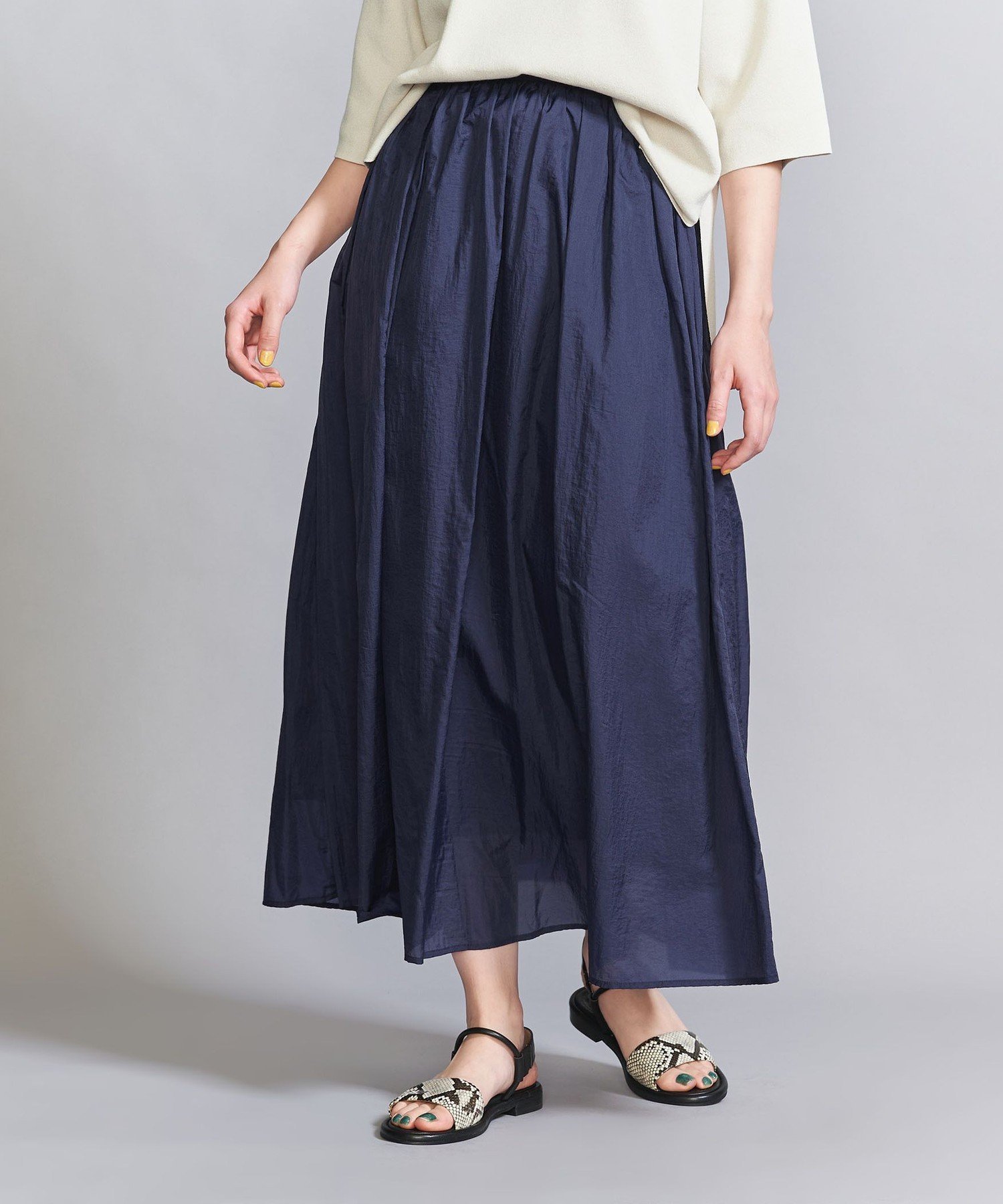 【ユナイテッドアローズ/UNITED ARROWS】のナイロン シアーギャザースカート -ウォッシャブル- インテリア・キッズ・メンズ・レディースファッション・服の通販 founy(ファニー) 　ファッション　Fashion　レディースファッション　Fashion for Women　スカート　Skirts　ウォッシャブル　Machine Washable　春　Spring　ギャザー　Gathered, Ruffled　コンパクト　Compact, Small Size　サマー　Summer, Summer Style　サンダル　Sandals, Summer Shoes　シアー　Sheer, See-Through　シンプル　Simple, Minimal　スウェット / スエット　Sweatshirt, Sweatwear　スニーカー　Sneakers, Trainers　定番　Standard, Basic Item　人気　Popular, Best Seller　フレア　Flare, Flared　S/S・春夏　SS, Spring/Summer, Warm Season　アウトレット　Outlet / Clearance　おすすめ　Recommended / Our Picks　夏　Summer　エレガント 上品　Elegant　NAVY|ID: prp329100004933470 ipo3291000000037029874