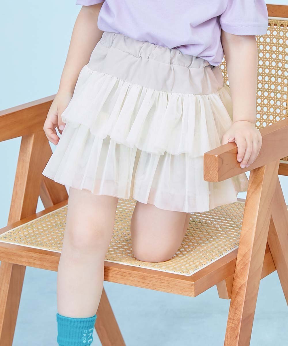 【デビロック/devirock / KIDS】のふんわり2段チュール 1分丈 スカパン 子供服 キッズ 女の子 膝上 ウエストゴム 26SS インテリア・キッズ・メンズ・レディースファッション・服の通販 founy(ファニー) 　ファッション　Fashion　キッズファッション　Fashion for Kids　キュロット　Culottes, Wide Shorts　ストレッチ　Stretch, Stretchy Fabric　チュール　Tulip, Tulip Motif　おすすめ　Recommended / Our Picks　2026年　2026　Lグレー|ID: prp329100004933500 ipo3291000000037030006