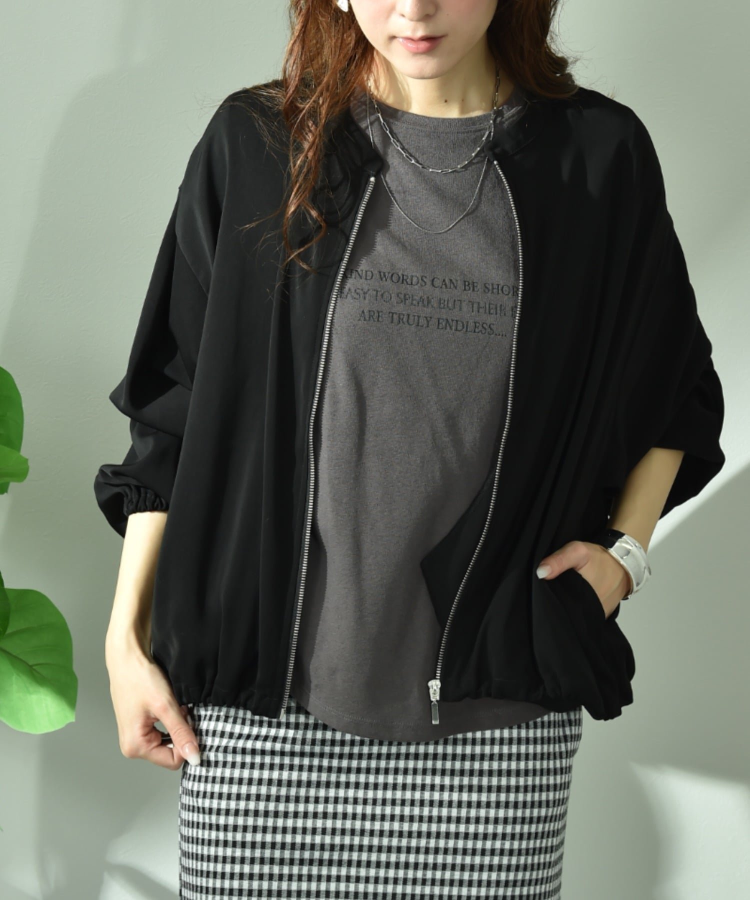 【インタープラネット/INTERPLANET】の【撥水・UV加工】ダブルクロスノーカラーブルゾン インテリア・キッズ・メンズ・レディースファッション・服の通販 founy(ファニー) 　ファッション　Fashion　レディースファッション　Fashion for Women　アウター　Coat / Outerwear Collection　ブルゾンジャケット・スポーティアウター　Blouson Jackets　洗える　Machine Washable　シンプル　Simple, Minimal　ダブル　Double, Double-Breasted　ドレープ　Drape, Draping Fabric　ブルゾン　Blouson, Bomber Jacket　ベーシック　Basic, Essential　羽織　Haori, Light Jacket　エレガント 上品　Elegant　ビジネス 仕事 通勤　Business / Work / Commuting　ブラック|ID: prp329100004933517 ipo3291000000037030066