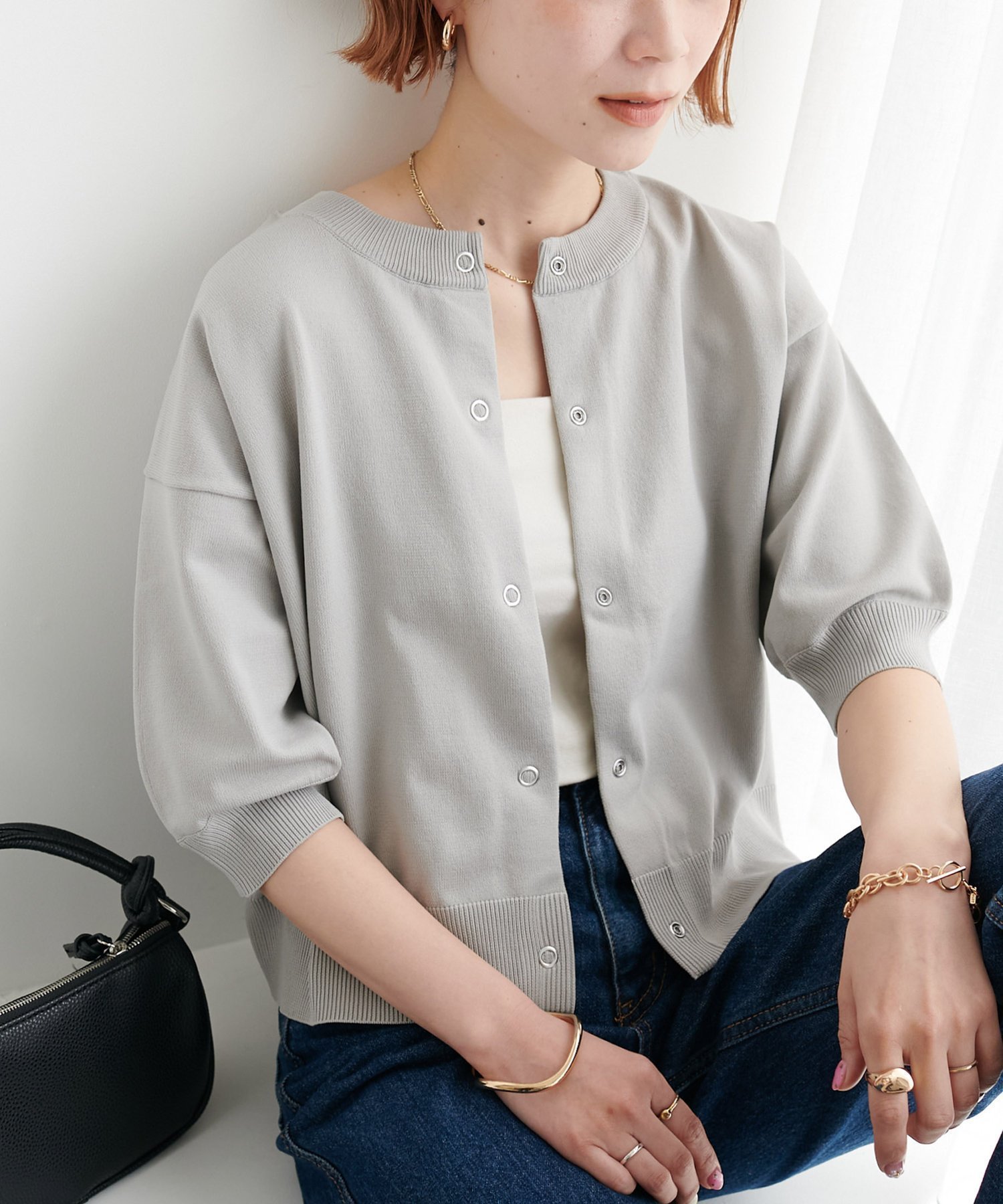 【ディスコート/Discoat】の【新色追加/夏の羽織に♪】ライトスポンディッシュ半袖カーディガン《WEB限定》 インテリア・キッズ・メンズ・レディースファッション・服の通販 founy(ファニー) 　ファッション　Fashion　レディースファッション　Fashion for Women　トップス・カットソー　Cut & Sew Tops　カーディガン・羽織り　Layered Style Cardigans　カーディガン　Cardigan, Knitwear　キャミ　Camisole, Cami Top　コンパクト　Compact, Small Size　今季　This Season, Current Season　ショート　Short, Short Length　ティアードスカート　Tiered Skirt, Flounced Skirt　バランス　Balance, Style Balance　フロント　Front, Front Design　半袖　Short Sleeve, Half Sleeve　羽織　Haori, Light Jacket　おすすめ　Recommended / Our Picks　夏　Summer　グレー|ID: prp329100004933554 ipo3291000000037030270