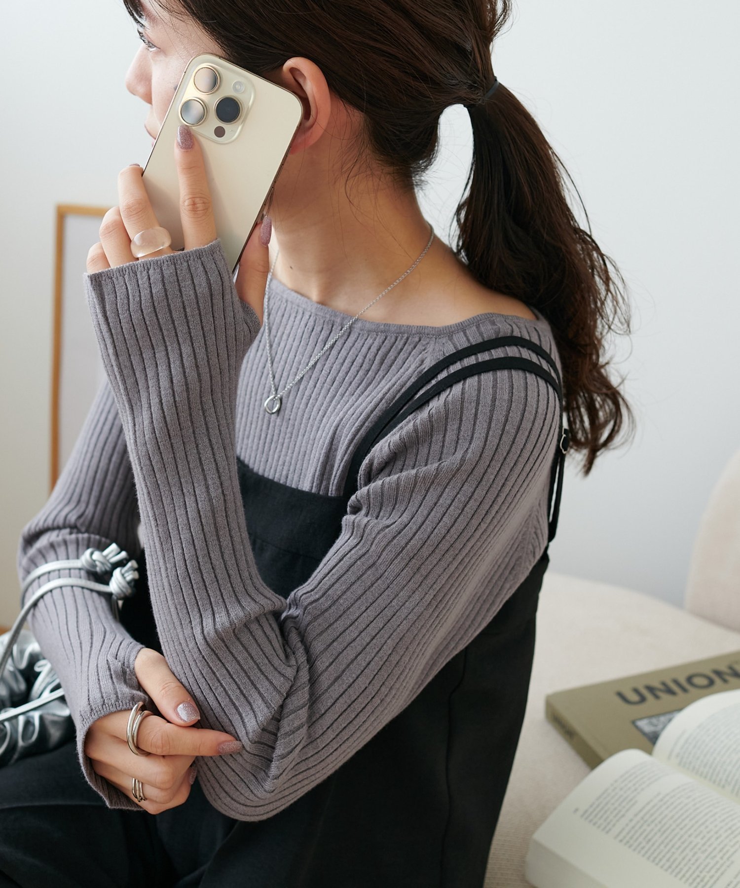 【ディスコート/Discoat】の【WEB限定】モチモチリブサムホールボートネック インテリア・キッズ・メンズ・レディースファッション・服の通販 founy(ファニー) 　ファッション　Fashion　レディースファッション　Fashion for Women　おすすめ　Recommended / Our Picks　インナー　Innerwear　キャミワンピース　Cami Dress, Slip Dress　クラシカル　Classical, Vintage-Inspired　サロペット　Overalls, Salopette　スラックス　Slacks, Dress Pants　デニム　Denim, Jeans Material　トレンド　Trend, Trending Now　ベーシック　Basic, Essential　リブニット　Rib Knit, Ribbed Knit　グレー|ID: prp329100004933561 ipo3291000000037030325