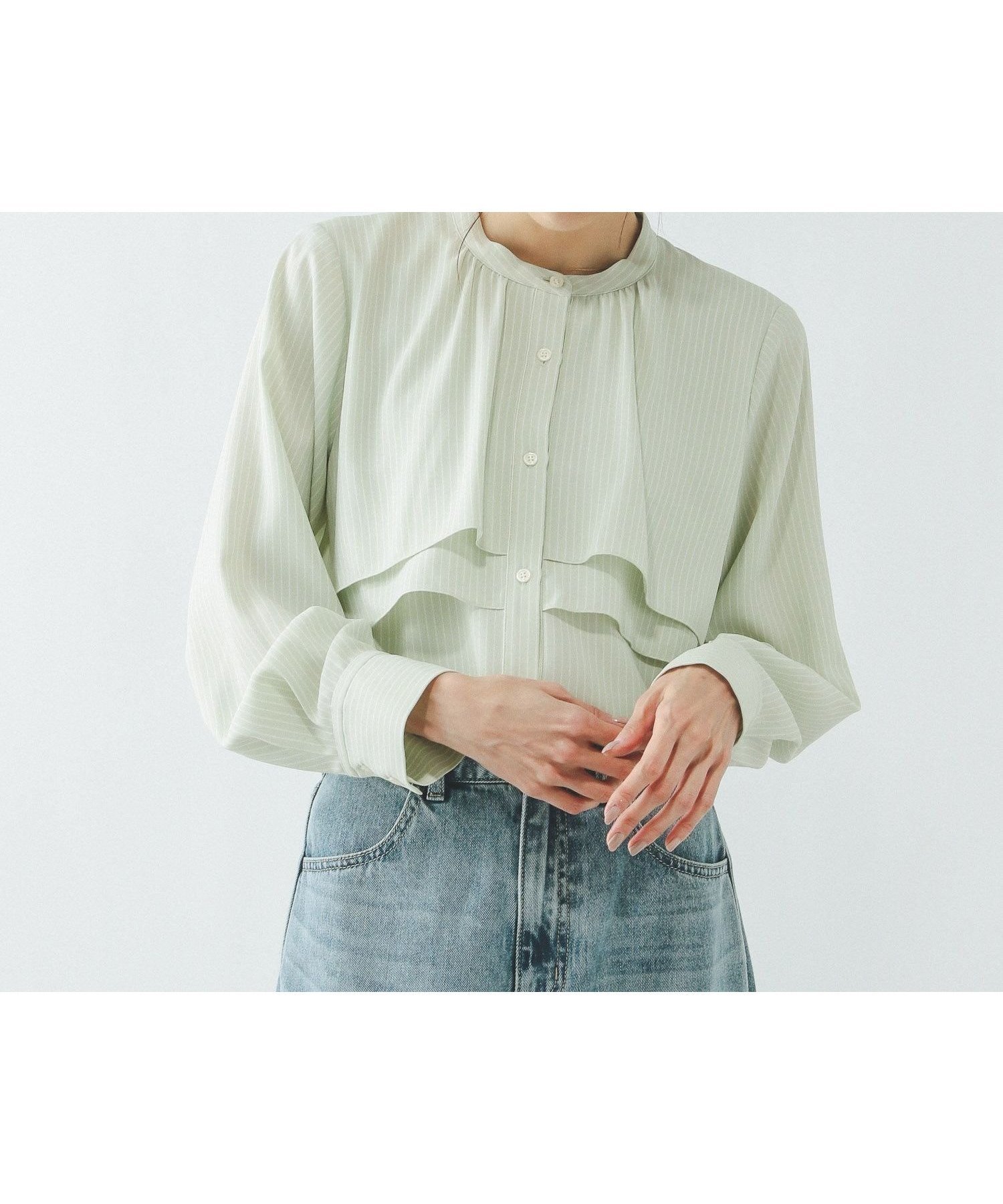 【グローバルワーク/GLOBAL WORK】のキレイつづくティアードブラウス/601020 インテリア・キッズ・メンズ・レディースファッション・服の通販 founy(ファニー) 　ファッション　Fashion　レディースファッション　Fashion for Women　トップス・カットソー　Cut & Sew Tops　シャツ・ブラウス・オフィスカジュアル　Elegant Blouses & Button-Ups　おすすめ　Recommended / Our Picks　オケージョン　Occasion Wear　ジョーゼット　Georgette, Semi-Sheer Fabric　ストレート　Straight, Straight Cut　セレモニー　Ceremony　ティアード　Tiered, Tiered Style　ビジネス 仕事 通勤　Business / Work / Commuting　フリル　Frill, Ruffle　ベスト　Vest, Waistcoat　ワイド　Wide, Wide Fit　グリーンストライプ70|ID: prp329100004933565 ipo3291000000037030360