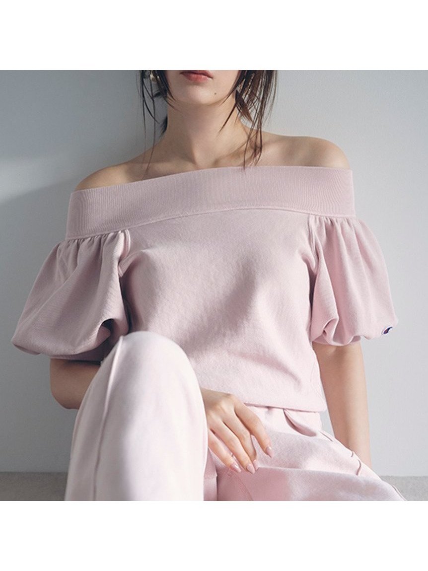 【フレイ アイディー/FRAY I.D】のChampion】パフスリーブオフショルスウェット インテリア・キッズ・メンズ・レディースファッション・服の通販 founy(ファニー) 　ファッション　Fashion　レディースファッション　Fashion for Women　トップス・カットソー　Cut & Sew Tops　レディースパーカー・カジュアルフーディー　Casual Hoodies & Sweatshirts　スウェット・クルーネックトップス　Sweatshirts & Crewnecks / Relaxed Fit Sweat Tops　ギャザー　Gathered, Ruffled　コレクション　Collection, Seasonal Line　スマート　Smart, Elegant　スリーブ　Sleeve, Long Sleeve / Short Sleeve　セットアップ　Set-Up, Coordinated Outfit　チェック　Check, Plaid, Tartan　デコルテ　Décolleté, Neckline　パターン　Pattern, Design Print　フェミニン　Feminine, Girly　PNK[066]|ID: prp329100004933570 ipo3291000000037030382