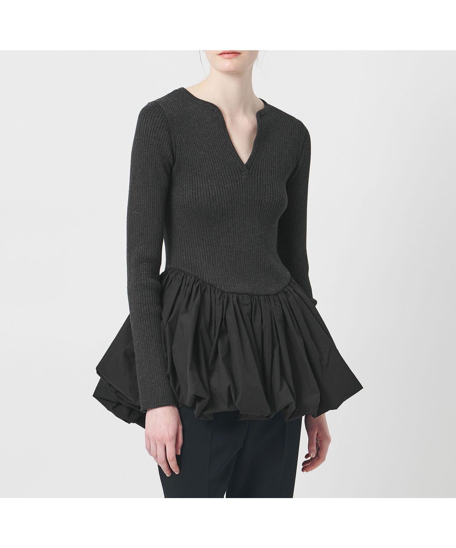 【ユナイテッドアローズ/UNITED ARROWS】のAEWEN MATOPH バルーンコンビ 二ットプルオーバー - ウォッシャブル - インテリア・キッズ・メンズ・レディースファッション・服の通販 founy(ファニー) 　ファッション　Fashion　レディースファッション　Fashion for Women　トップス・カットソー　Cut & Sew Tops　カジュアルプルオーバー・ニットトップス　Pullovers & Knit Tops / Casual Pullovers　インナー　Innerwear　ウォッシャブル　Machine Washable　コンビ　Combo, Combination Style　ジャケット　Jacket, Outerwear　タイプライター　Typewriter Fabric, Crisp Cotton　デコルテ　Décolleté, Neckline　トレンド　Trend, Trending Now　バルーン　Balloon, Balloon Silhouette　フィット　Fit, Slim Fit　ボトム　Bottoms, Lower Wear　ポケット　Pocket, Pocket Detail　リブニット　Rib Knit, Ribbed Knit　おすすめ　Recommended / Our Picks　エレガント 上品　Elegant　DK.GRAY|ID: prp329100004933585 ipo3291000000037030464