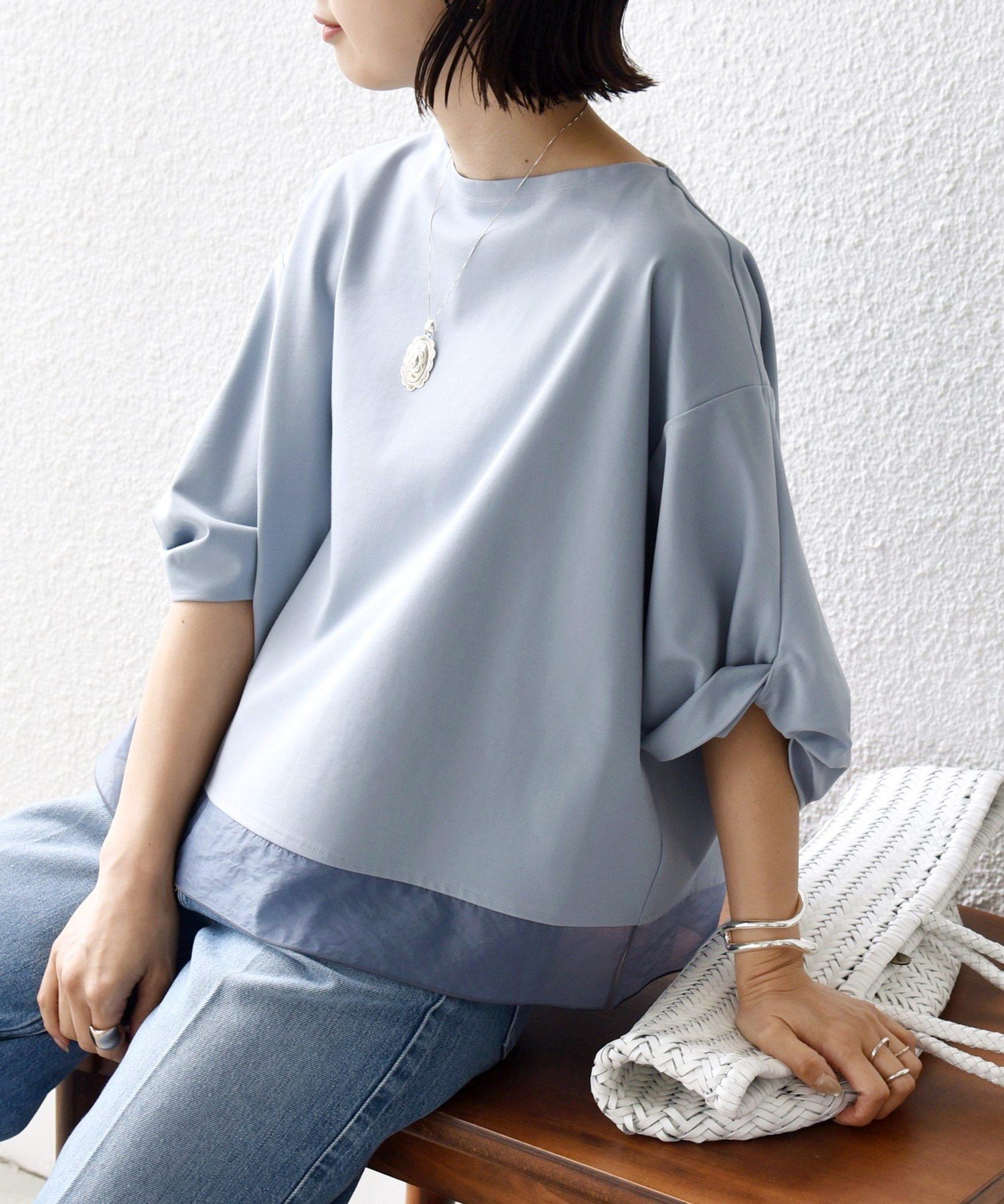 【シップス フォー ウィメン/SHIPS】の洗濯機可能 袖 ツイスト デザイン シアー ドッキング TEE 人気、トレンドファッション・服の通販 founy(ファニー) 　ファッション　Fashion　レディースファッション　Fashion for Women　トップス・カットソー　Cut & Sew Tops　オーガンジー　Organza Fabric　カットソー　Cut and Sewn Top　カーゴパンツ　Cargo Pants, Utility Pants　シアー　Sheer, See-Through　ストレッチ　Stretch, Stretchy Fabric　ツイスト　Tweed, Tweed Fabric　デニム　Denim, Jeans Material　ドッキング　Docking, Mixed Material　バランス　Balance, Style Balance　ボトム　Bottoms, Lower Wear　ワイド　Wide, Wide Fit　夏　Summer　エレガント 上品　Elegant　ビジネス 仕事 通勤　Business / Work / Commuting　 other-1|ID: prp329100004933593 ipo3291000000037030502