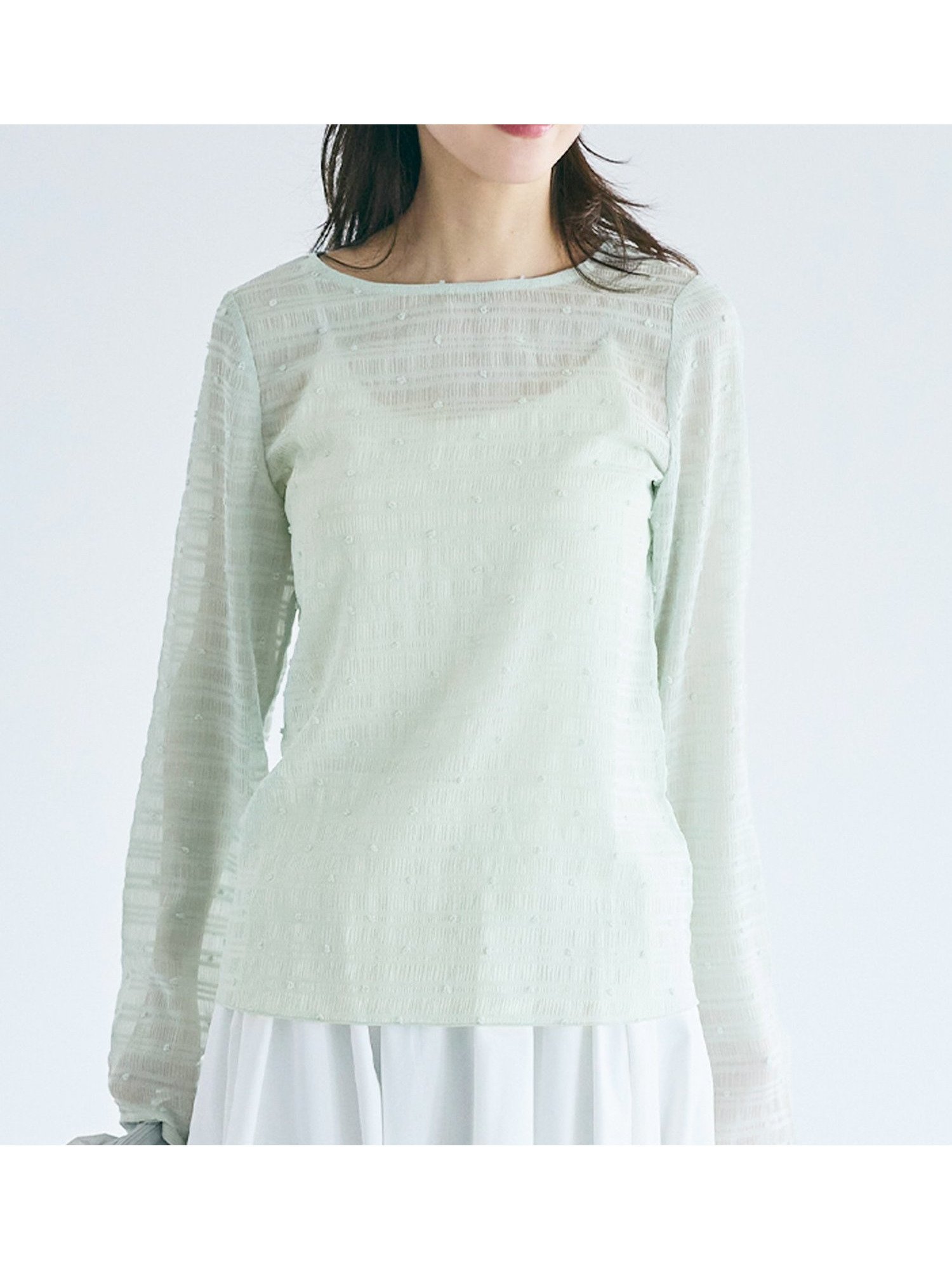 【コカ/COCA】の【WEB限定カラーあり】シースルードットトップス インテリア・キッズ・メンズ・レディースファッション・服の通販 founy(ファニー) 　ファッション　Fashion　レディースファッション　Fashion for Women　トップス・カットソー　Cut & Sew Tops　春　Spring　キャミソール　Camisole, Spaghetti Strap Top　軽量　Lightweight, Ultra Light　シアー　Sheer, See-Through　スラックス　Slacks, Dress Pants　タンク　Tank Top, Sleeveless Top　デコルテ　Décolleté, Neckline　デニム　Denim, Jeans Material　トレンド　Trend, Trending Now　ドット　Polka Dot, Dot Pattern　長袖　Long Sleeve, Full Sleeve　フィット　Fit, Slim Fit　フェミニン　Feminine, Girly　ポケット　Pocket, Pocket Detail　メッシュ　Mesh, Net Fabric　水玉　Polka Dot, Dot Pattern　おすすめ　Recommended / Our Picks　夏　Summer　エレガント 上品　Elegant　2026年　2026　Lt.green|ID: prp329100004933601 ipo3291000000037030551