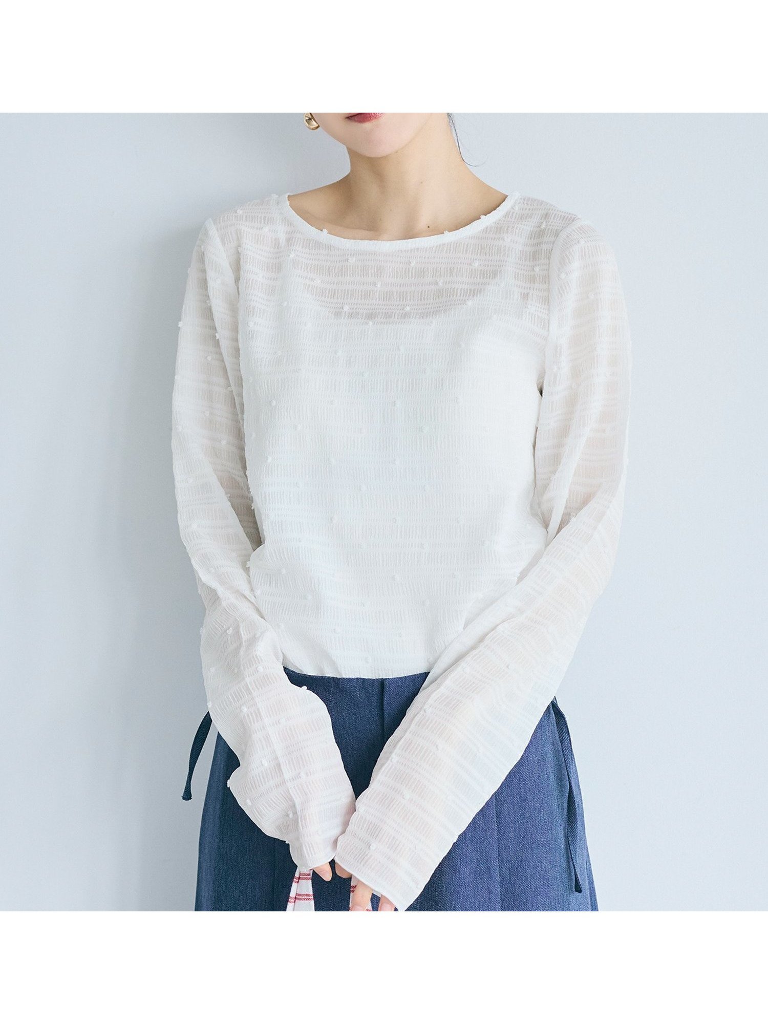 【コカ/COCA】の【WEB限定カラーあり】シースルードットトップス インテリア・キッズ・メンズ・レディースファッション・服の通販 founy(ファニー) 　ファッション　Fashion　レディースファッション　Fashion for Women　トップス・カットソー　Cut & Sew Tops　春　Spring　キャミソール　Camisole, Spaghetti Strap Top　軽量　Lightweight, Ultra Light　シアー　Sheer, See-Through　スラックス　Slacks, Dress Pants　タンク　Tank Top, Sleeveless Top　デコルテ　Décolleté, Neckline　デニム　Denim, Jeans Material　トレンド　Trend, Trending Now　ドット　Polka Dot, Dot Pattern　長袖　Long Sleeve, Full Sleeve　フィット　Fit, Slim Fit　フェミニン　Feminine, Girly　ポケット　Pocket, Pocket Detail　メッシュ　Mesh, Net Fabric　水玉　Polka Dot, Dot Pattern　おすすめ　Recommended / Our Picks　夏　Summer　エレガント 上品　Elegant　2026年　2026　White|ID: prp329100004933601 ipo3291000000037030552