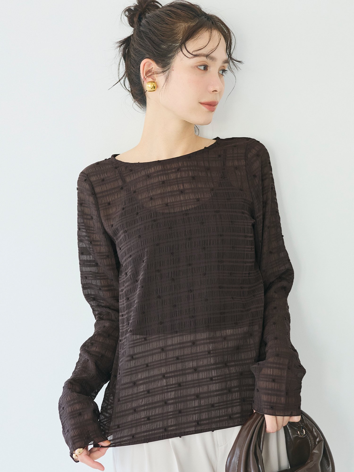 【コカ/COCA】の【WEB限定カラーあり】シースルードットトップス インテリア・キッズ・メンズ・レディースファッション・服の通販 founy(ファニー) 　ファッション　Fashion　レディースファッション　Fashion for Women　トップス・カットソー　Cut & Sew Tops　春　Spring　キャミソール　Camisole, Spaghetti Strap Top　軽量　Lightweight, Ultra Light　シアー　Sheer, See-Through　スラックス　Slacks, Dress Pants　タンク　Tank Top, Sleeveless Top　デコルテ　Décolleté, Neckline　デニム　Denim, Jeans Material　トレンド　Trend, Trending Now　ドット　Polka Dot, Dot Pattern　長袖　Long Sleeve, Full Sleeve　フィット　Fit, Slim Fit　フェミニン　Feminine, Girly　ポケット　Pocket, Pocket Detail　メッシュ　Mesh, Net Fabric　水玉　Polka Dot, Dot Pattern　おすすめ　Recommended / Our Picks　夏　Summer　エレガント 上品　Elegant　2026年　2026　Brown|ID: prp329100004933601 ipo3291000000037030554