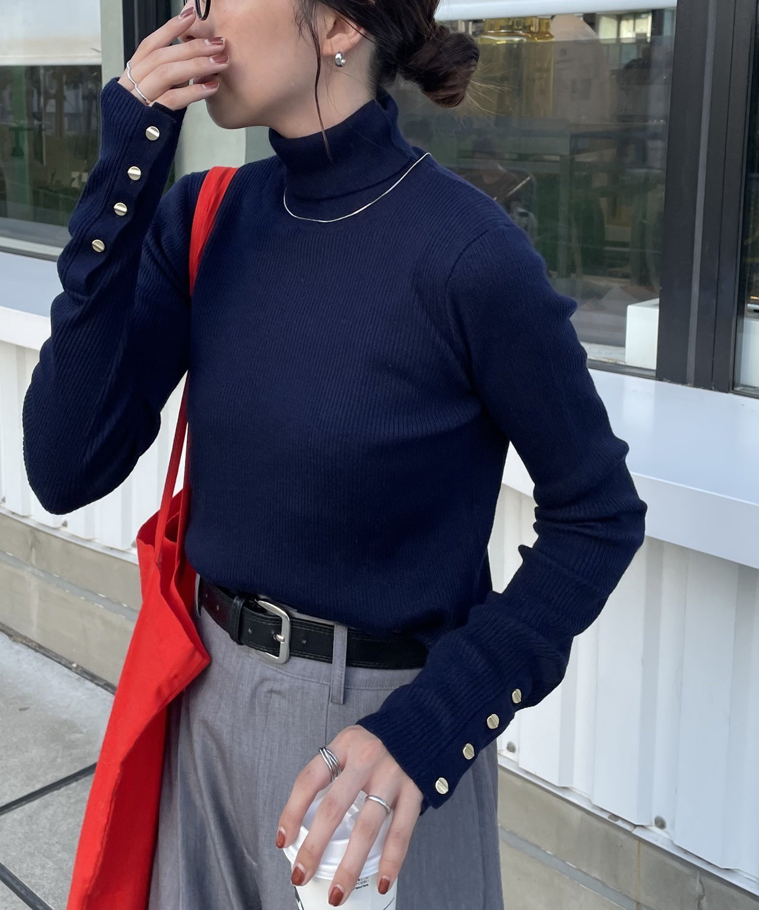 【ディスコート/Discoat】の【新色追加!】リブ袖口ボタンタートル《WEB限定カラーあり》 インテリア・キッズ・メンズ・レディースファッション・服の通販 founy(ファニー) 　ファッション　Fashion　レディースファッション　Fashion for Women　トップス・カットソー　Cut & Sew Tops　おすすめ　Recommended / Our Picks　インナー　Innerwear　ジャケット　Jacket, Outerwear　スラックス　Slacks, Dress Pants　タートル　Turtleneck, Turtle Collar　タートルネック　Turtleneck, High Neck　デニム　Denim, Jeans Material　フィット　Fit, Slim Fit　ベスト　Vest, Waistcoat　ネイビー|ID: prp329100004933607 ipo3291000000037030602