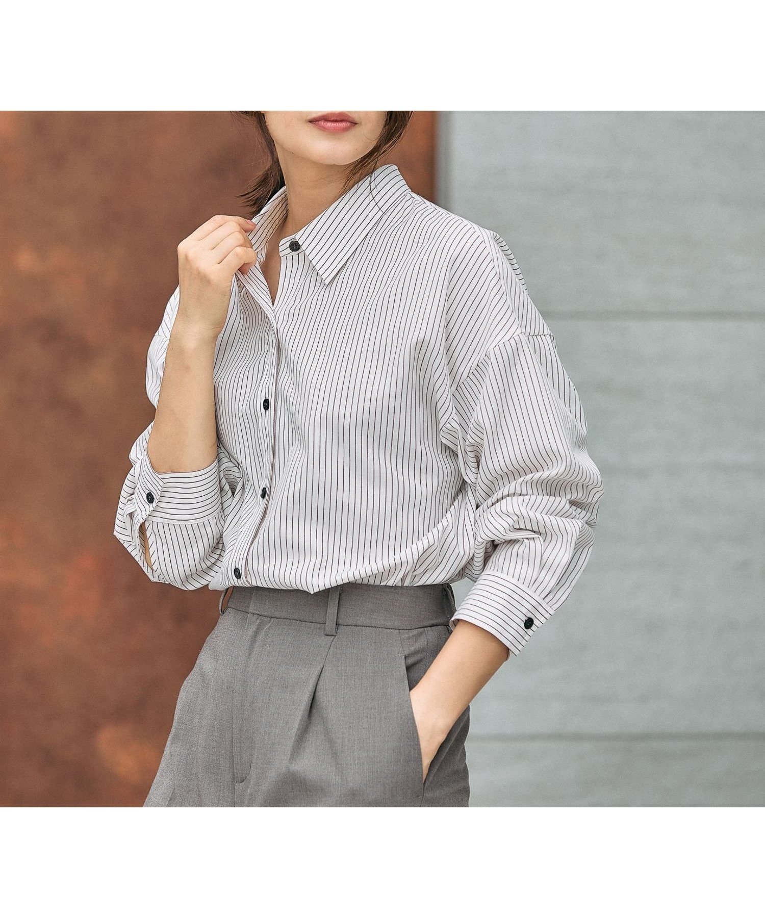 【グローバルワーク/GLOBAL WORK】の365日マイスタイルシャツ/571317 インテリア・キッズ・メンズ・レディースファッション・服の通販 founy(ファニー) 　ファッション　Fashion　レディースファッション　Fashion for Women　トップス・カットソー　Cut & Sew Tops　シャツ・ブラウス・オフィスカジュアル　Elegant Blouses & Button-Ups　おすすめ　Recommended / Our Picks　オケージョン　Occasion Wear　セレモニー　Ceremony　ベーシック　Basic, Essential　ボトム　Bottoms, Lower Wear　ワイド　Wide, Wide Fit　ビジネス 仕事 通勤　Business / Work / Commuting　羽織　Haori, Light Jacket　ボルドーストライプ10|ID: prp329100004933618 ipo3291000000037030676