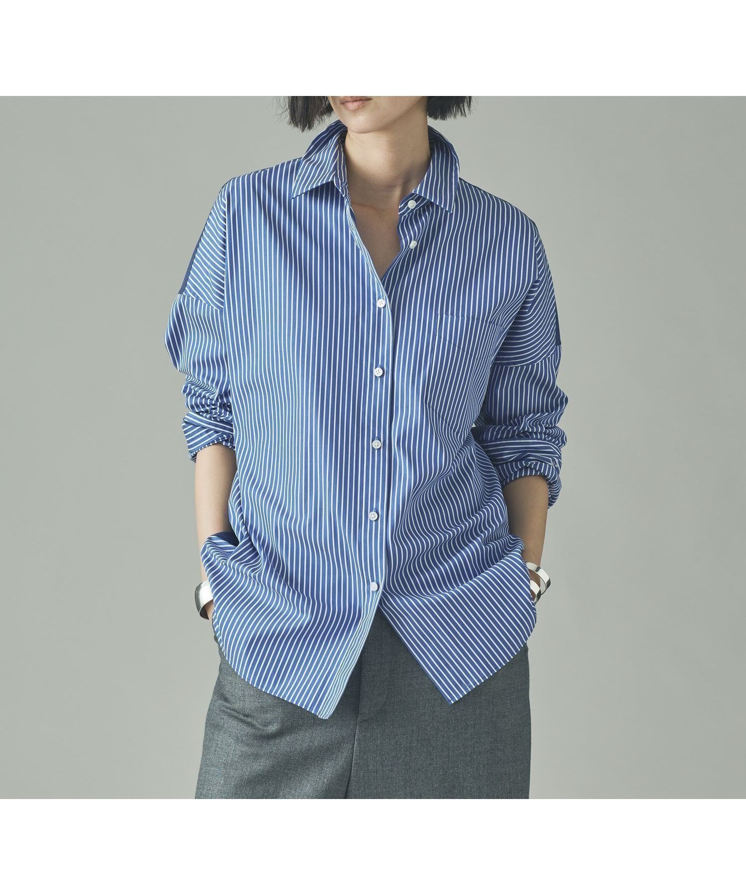 【カレンソロジー/Curensology】のRC ビッグシャツコンビ インテリア・キッズ・メンズ・レディースファッション・服の通販 founy(ファニー) 　ファッション　Fashion　レディースファッション　Fashion for Women　トップス・カットソー　Cut & Sew Tops　シャツ・ブラウス・オフィスカジュアル　Elegant Blouses & Button-Ups　エレガント 上品　Elegant　キャラクター　Character, Licensed Characters　ストライプ　Stripe, Striped Pattern　デニム　Denim, Jeans Material　ミリタリー　Military, Army Style　ワーク　Workwear, Utility Style　ネイビー|ID: prp329100004933621 ipo3291000000037030693