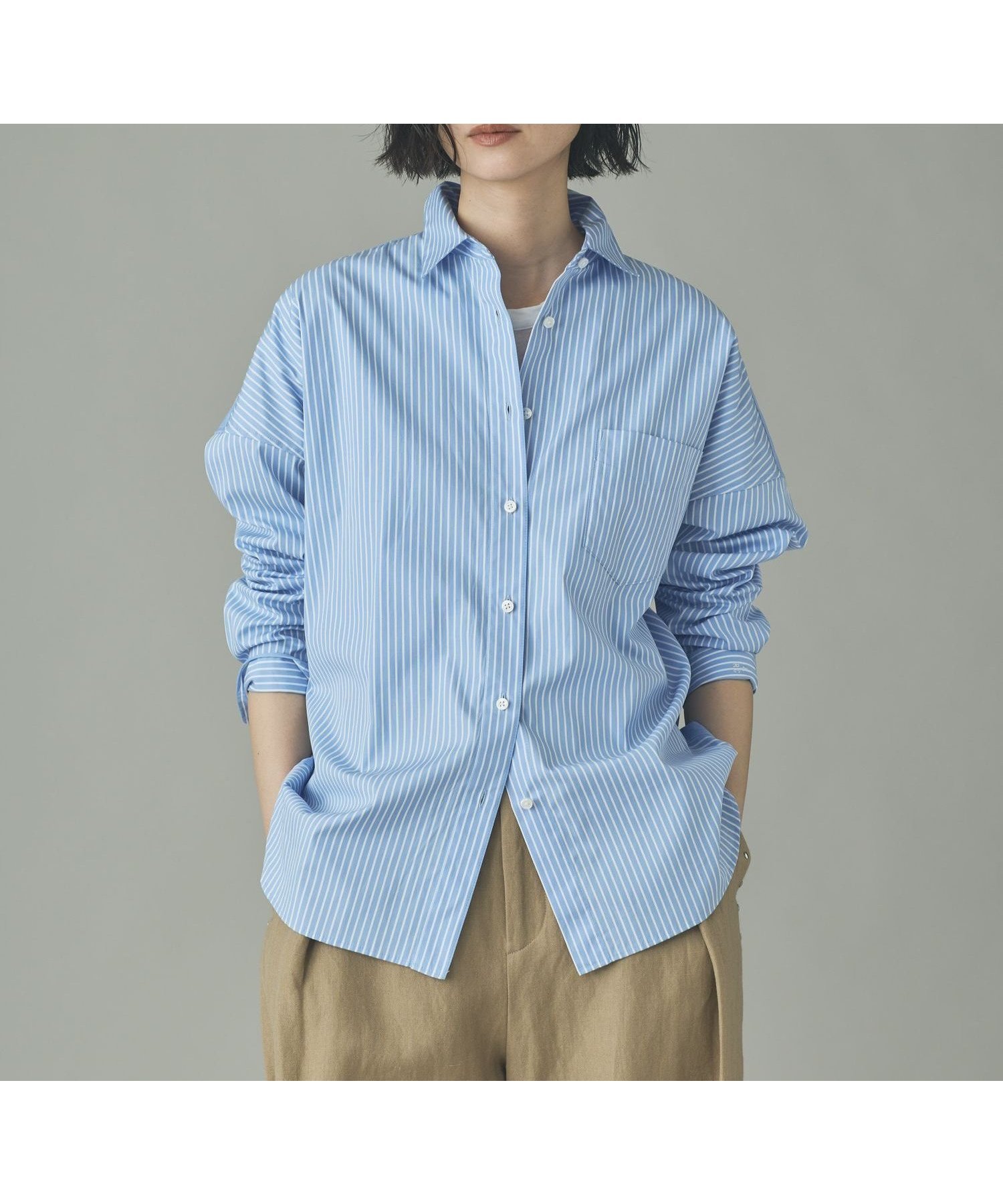 【カレンソロジー/Curensology】のRC ビッグシャツコンビ インテリア・キッズ・メンズ・レディースファッション・服の通販 founy(ファニー) 　ファッション　Fashion　レディースファッション　Fashion for Women　トップス・カットソー　Cut & Sew Tops　シャツ・ブラウス・オフィスカジュアル　Elegant Blouses & Button-Ups　エレガント 上品　Elegant　キャラクター　Character, Licensed Characters　ストライプ　Stripe, Striped Pattern　デニム　Denim, Jeans Material　ミリタリー　Military, Army Style　ワーク　Workwear, Utility Style　サックス|ID: prp329100004933621 ipo3291000000037030695