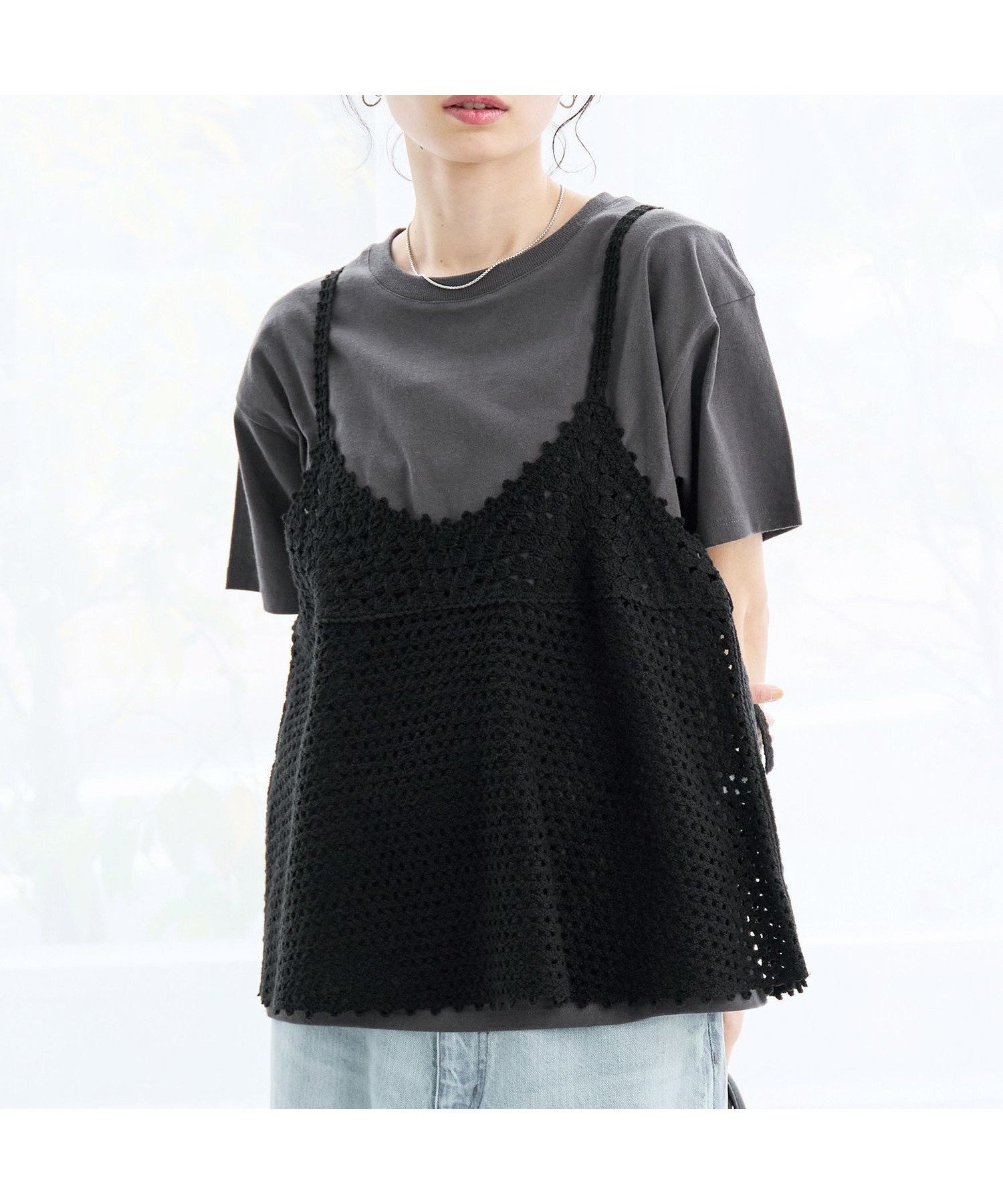 【コーエン/COEN】の【セットアイテム】クロシェキャミセットT インテリア・キッズ・メンズ・レディースファッション・服の通販 founy(ファニー) 　ファッション　Fashion　レディースファッション　Fashion for Women　トップス・カットソー　Cut & Sew Tops　キャミソール&ノースリーブ　Camisoles & Sleeveless Tops　厚底　Platform Shoes　春　Spring　キャミ　Camisole, Cami Top　キャミソール　Camisole, Spaghetti Strap Top　クロシェ　Crochet, Knitted Lace　シンプル　Simple, Minimal　スニーカー　Sneakers, Trainers　タンク　Tank Top, Sleeveless Top　デニム　Denim, Jeans Material　トレンド　Trend, Trending Now　ボトム　Bottoms, Lower Wear　無地　Plain, Solid Color　おすすめ　Recommended / Our Picks　夏　Summer　2026年　2026　DK.GRAY|ID: prp329100004933651 ipo3291000000037030876