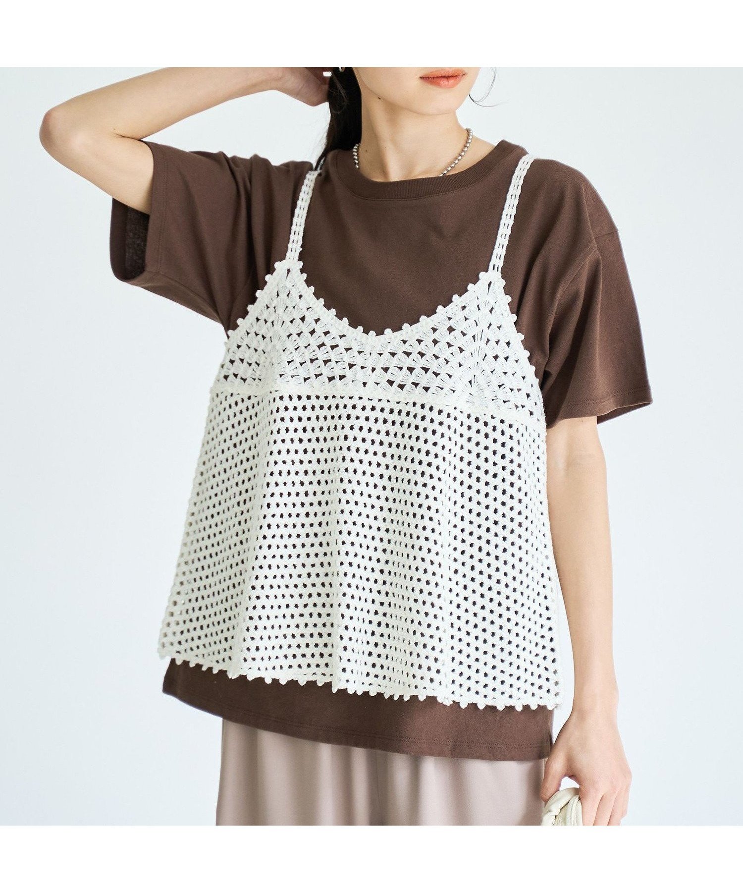 【コーエン/COEN】の【セットアイテム】クロシェキャミセットT インテリア・キッズ・メンズ・レディースファッション・服の通販 founy(ファニー) 　ファッション　Fashion　レディースファッション　Fashion for Women　トップス・カットソー　Cut & Sew Tops　キャミソール&ノースリーブ　Camisoles & Sleeveless Tops　厚底　Platform Shoes　春　Spring　キャミ　Camisole, Cami Top　キャミソール　Camisole, Spaghetti Strap Top　クロシェ　Crochet, Knitted Lace　シンプル　Simple, Minimal　スニーカー　Sneakers, Trainers　タンク　Tank Top, Sleeveless Top　デニム　Denim, Jeans Material　トレンド　Trend, Trending Now　ボトム　Bottoms, Lower Wear　無地　Plain, Solid Color　おすすめ　Recommended / Our Picks　夏　Summer　2026年　2026　MD.BROWN|ID: prp329100004933651 ipo3291000000037030877