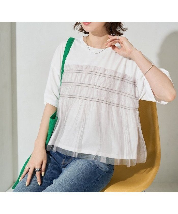 【フリークスストア/FREAK'S STORE】の限定展開 チュール フリル ドッキング 半袖 Tシャツ インテリア・キッズ・メンズ・レディースファッション・服の通販 founy(ファニー) 　ファッション　Fashion　レディースファッション　Fashion for Women　トップス・カットソー　Cut & Sew Tops　シャツ・ブラウス・オフィスカジュアル　Elegant Blouses & Button-Ups　ロングTシャツ・Tシャツ　Longline T-Shirts & Tees　2026年　2026　カットソー　Cut and Sewn Top　シンプル　Simple, Minimal　チュール　Tulip, Tulip Motif　ドッキング　Docking, Mixed Material　バランス　Balance, Style Balance　フリル　Frill, Ruffle　ボトム　Bottoms, Lower Wear　リラックス　Relax, Relaxed Fit　ワイド　Wide, Wide Fit　切替　Switching, Contrast Panel　半袖　Short Sleeve, Half Sleeve　夏　Summer　S/S・春夏　SS, Spring/Summer, Warm Season　オフホワイト|ID: prp329100004933658 ipo3291000000037030909