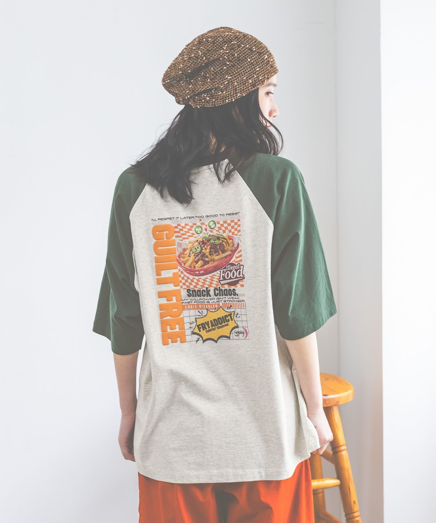 【ニコアンド/niko and】のハイカロリーラグランTシャツ インテリア・キッズ・メンズ・レディースファッション・服の通販 founy(ファニー) 　ファッション　Fashion　レディースファッション　Fashion for Women　トップス・カットソー　Cut & Sew Tops　シャツ・ブラウス・オフィスカジュアル　Elegant Blouses & Button-Ups　ロングTシャツ・Tシャツ　Longline T-Shirts & Tees　おすすめ　Recommended / Our Picks　キャップ　Cap, Baseball Cap　グラフィック　Graphic, Graphic Design　スニーカー　Sneakers, Trainers　デニム　Denim, Jeans Material　フレアースカート　Flared Skirt, A-Line Skirt　プリント　Print, Printed Pattern　ルーズ　Loose, Oversized　グリーン|ID: prp329100004933660 ipo3291000000037030920