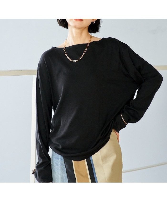 【フリークスストア/FREAK'S STORE】のカシミヤ入り ガーゼフライス ルーズ ボートネック ロンT インテリア・キッズ・メンズ・レディースファッション・服の通販 founy(ファニー) 　ファッション　Fashion　レディースファッション　Fashion for Women　トップス・カットソー　Cut & Sew Tops　ロングTシャツ・Tシャツ　Longline T-Shirts & Tees　春　Spring　シアー　Sheer, See-Through　シャーリング　Shirring, Ruched　シンプル　Simple, Minimal　トレンド　Trend, Trending Now　定番　Standard, Basic Item　ルーズ　Loose, Oversized　S/S・春夏　SS, Spring/Summer, Warm Season　おすすめ　Recommended / Our Picks　夏　Summer　エレガント 上品　Elegant　2026年　2026　ブラック|ID: prp329100004933686 ipo3291000000037031055