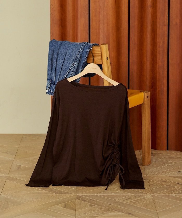 【フリークスストア/FREAK'S STORE】のカシミヤ入り ガーゼフライス ルーズ ボートネック ロンT インテリア・キッズ・メンズ・レディースファッション・服の通販 founy(ファニー) 　ファッション　Fashion　レディースファッション　Fashion for Women　トップス・カットソー　Cut & Sew Tops　ロングTシャツ・Tシャツ　Longline T-Shirts & Tees　春　Spring　シアー　Sheer, See-Through　シャーリング　Shirring, Ruched　シンプル　Simple, Minimal　トレンド　Trend, Trending Now　定番　Standard, Basic Item　ルーズ　Loose, Oversized　S/S・春夏　SS, Spring/Summer, Warm Season　おすすめ　Recommended / Our Picks　夏　Summer　エレガント 上品　Elegant　2026年　2026　ブラウン|ID: prp329100004933686 ipo3291000000037031056