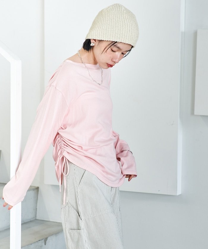 【フリークスストア/FREAK'S STORE】のカシミヤ入り ガーゼフライス ルーズ ボートネック ロンT インテリア・キッズ・メンズ・レディースファッション・服の通販 founy(ファニー) 　ファッション　Fashion　レディースファッション　Fashion for Women　トップス・カットソー　Cut & Sew Tops　ロングTシャツ・Tシャツ　Longline T-Shirts & Tees　春　Spring　シアー　Sheer, See-Through　シャーリング　Shirring, Ruched　シンプル　Simple, Minimal　トレンド　Trend, Trending Now　定番　Standard, Basic Item　ルーズ　Loose, Oversized　S/S・春夏　SS, Spring/Summer, Warm Season　おすすめ　Recommended / Our Picks　夏　Summer　エレガント 上品　Elegant　2026年　2026　ピンク|ID: prp329100004933686 ipo3291000000037031057