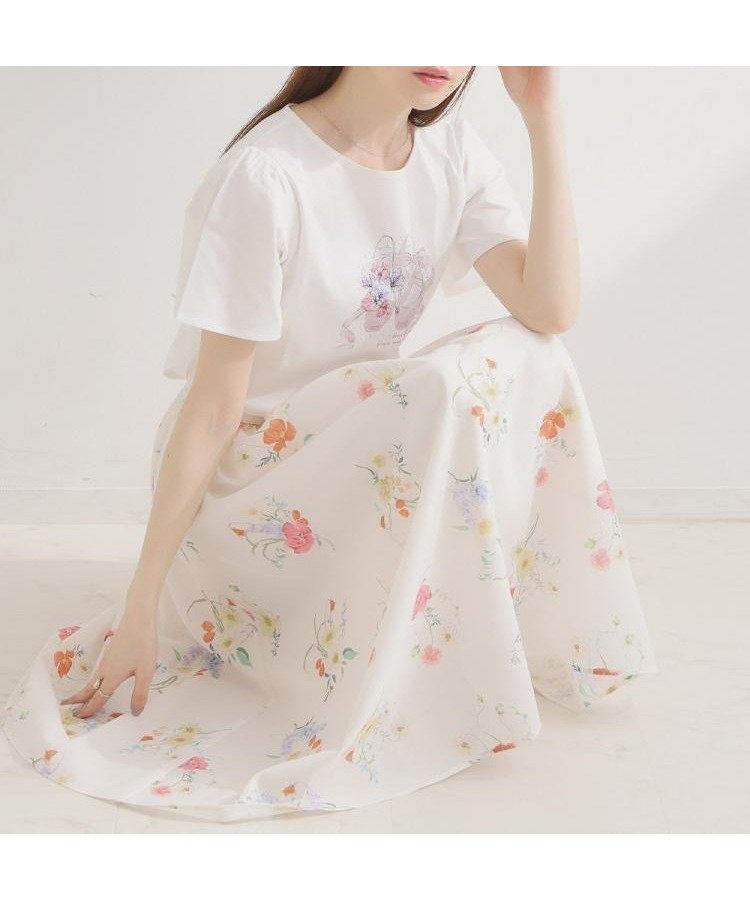 【クチュール ブローチ/Couture Brooch】の【洗える】パレットボイル 細リボン付きスカート インテリア・キッズ・メンズ・レディースファッション・服の通販 founy(ファニー) 　ファッション　Fashion　レディースファッション　Fashion for Women　スカート　Skirts　洗える　Machine Washable　ギャザー　Gathered, Ruffled　サテン　Satin, Glossy Fabric　シアー　Sheer, See-Through　シンプル　Simple, Minimal　スマート　Smart, Elegant　センター　Center, Center Line　チェック　Check, Plaid, Tartan　トレンド　Trend, Trending Now　プリント　Print, Printed Pattern　ボタニカル　Botanical, Floral Pattern　ポケット　Pocket, Pocket Detail　リボン　Ribbon, Bow　エレガント 上品　Elegant　2026年　2026　オフホワイト|ID: prp329100004933718 ipo3291000000037031199