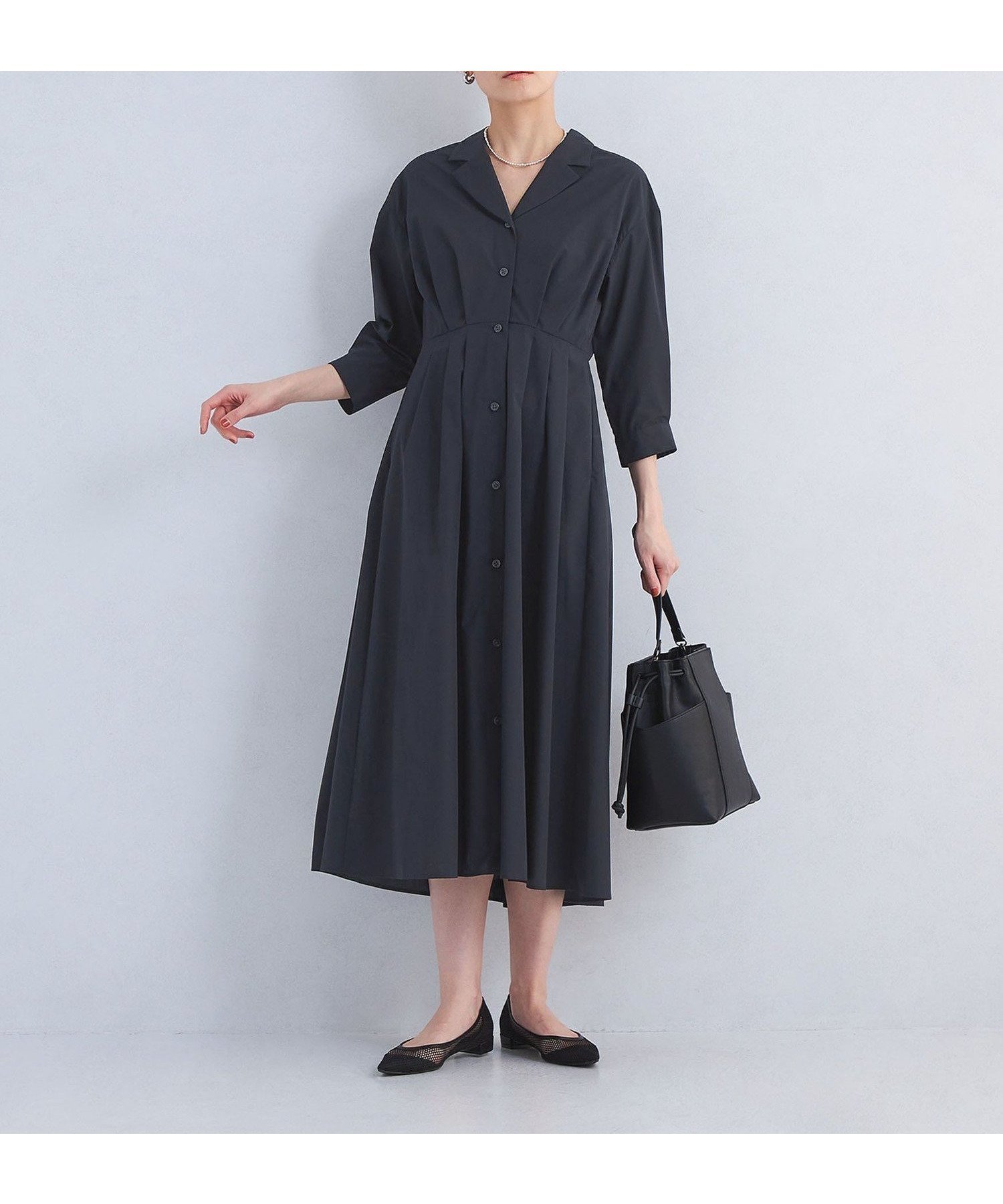 【ユナイテッドアローズ/UNITED ARROWS】のオープンカラー ワンピース インテリア・キッズ・メンズ・レディースファッション・服の通販 founy(ファニー) 　ファッション　Fashion　レディースファッション　Fashion for Women　ワンピース　Dresses　アンダー　Underwear Essentials　春　Spring　冬　Winter / This Winter　アウトレット　Outlet / Clearance　ビジネス 仕事 通勤　Business / Work / Commuting　NAVY|ID: prp329100004933729 ipo3291000000037031244