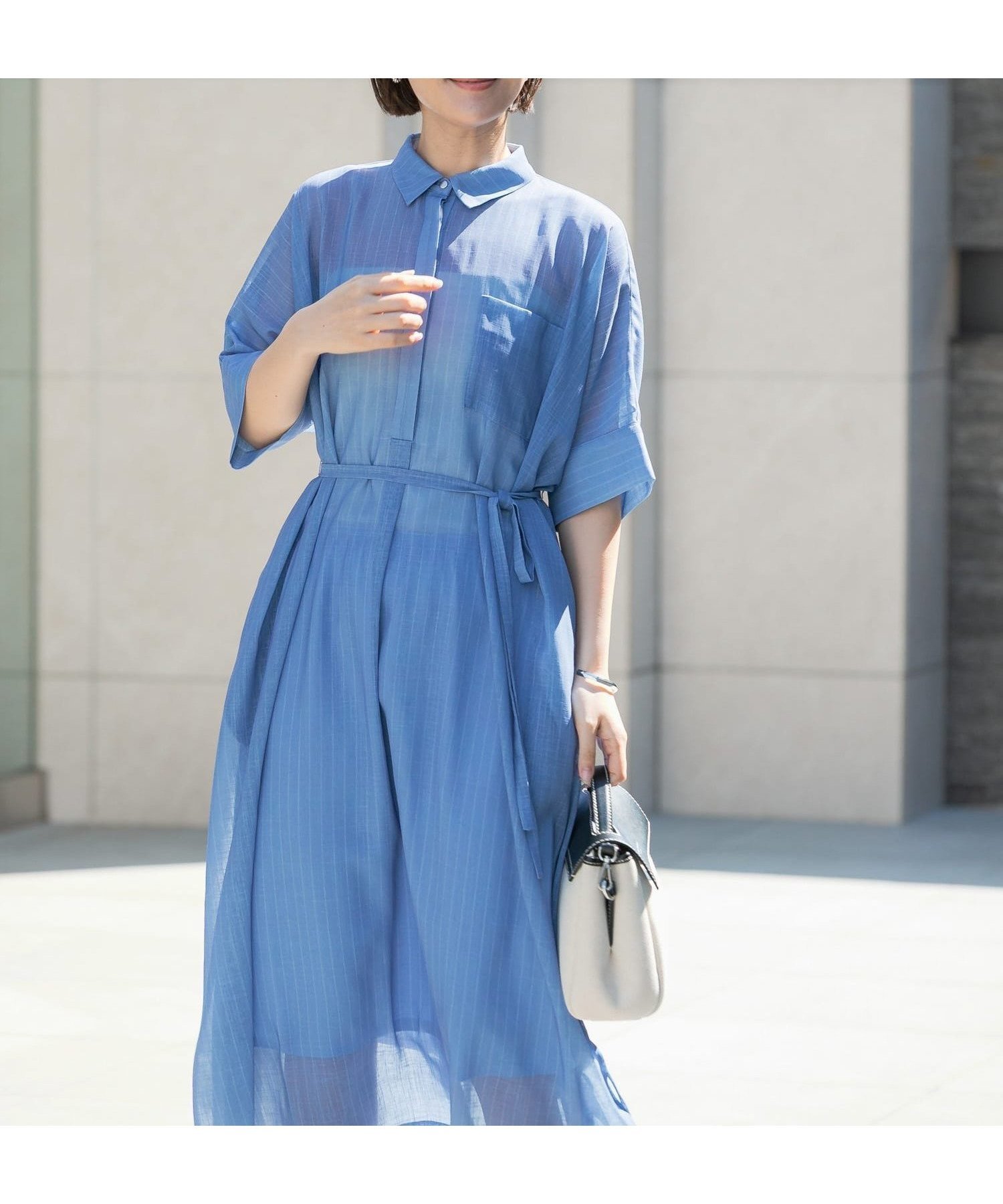 【アーバンリサーチ ロッソ/URBAN RESEARCH ROSSO】のセミシアー5分袖シャツワンピース インテリア・キッズ・メンズ・レディースファッション・服の通販 founy(ファニー) 　ファッション　Fashion　レディースファッション　Fashion for Women　ワンピース　Dresses　シャツワンピース / 1枚で着映えコーデ　Shirt Dresses　パッチ　Patch, Appliqué　ペチコート　Petticoat, Underskirt　ポケット　Pocket, Pocket Detail　リボン　Ribbon, Bow　リラックス　Relax, Relaxed Fit　S/S・春夏　SS, Spring/Summer, Warm Season　夏　Summer　2026年　2026　ストライプ|ID: prp329100004933731 ipo3291000000037031257