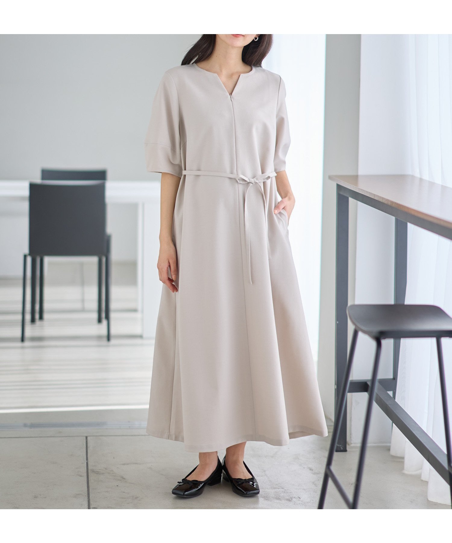 【その他のブランド/Other】のランタンスリーブウエストリボン付きワンピース(マタニティ/授乳服)授乳口付き 授乳楽々 妊婦服 産前・産後対応 インテリア・キッズ・メンズ・レディースファッション・服の通販 founy(ファニー) 　ファッション　Fashion　レディースファッション　Fashion for Women　ワンピース　Dresses　スリーブ　Sleeve, Long Sleeve / Short Sleeve　フロント　Front, Front Design　ポケット　Pocket, Pocket Detail　オフベージュ|ID: prp329100004933735 ipo3291000000037031276