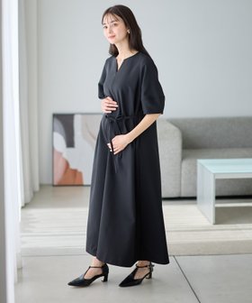 【クロスマルシェ/cross marche】のランタンスリーブウエストリボン付きワンピース(マタニティ/授乳服)授乳口付き 授乳楽々 妊婦服 産前・産後対応 大人の最旬トレンドファッション＆コーディネート founy(ファウニー) ファッション Fashion レディースファッション Fashion for Women ワンピース Dresses スリーブ Sleeve, Long Sleeve / Short Sleeve フロント Front, Front Design ポケット Pocket, Pocket Detail |ID:prp329100004933735