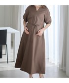 【クロスマルシェ/cross marche】のランタンスリーブウエストリボン付きワンピース(マタニティ/授乳服)授乳口付き 授乳楽々 妊婦服 産前・産後対応 モカ|ID: prp329100004933735 ipo3291000000037324914