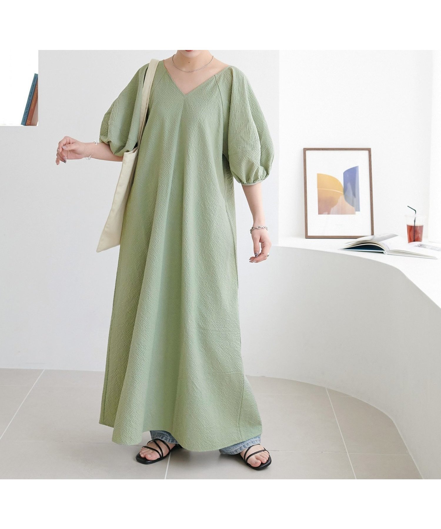 【ディスコート/Discoat】の【WEB限定】バルーンスリーブワンピース インテリア・キッズ・メンズ・レディースファッション・服の通販 founy(ファニー) 　ファッション　Fashion　レディースファッション　Fashion for Women　ワンピース　Dresses　ミント|ID: prp329100004933738 ipo3291000000037031291