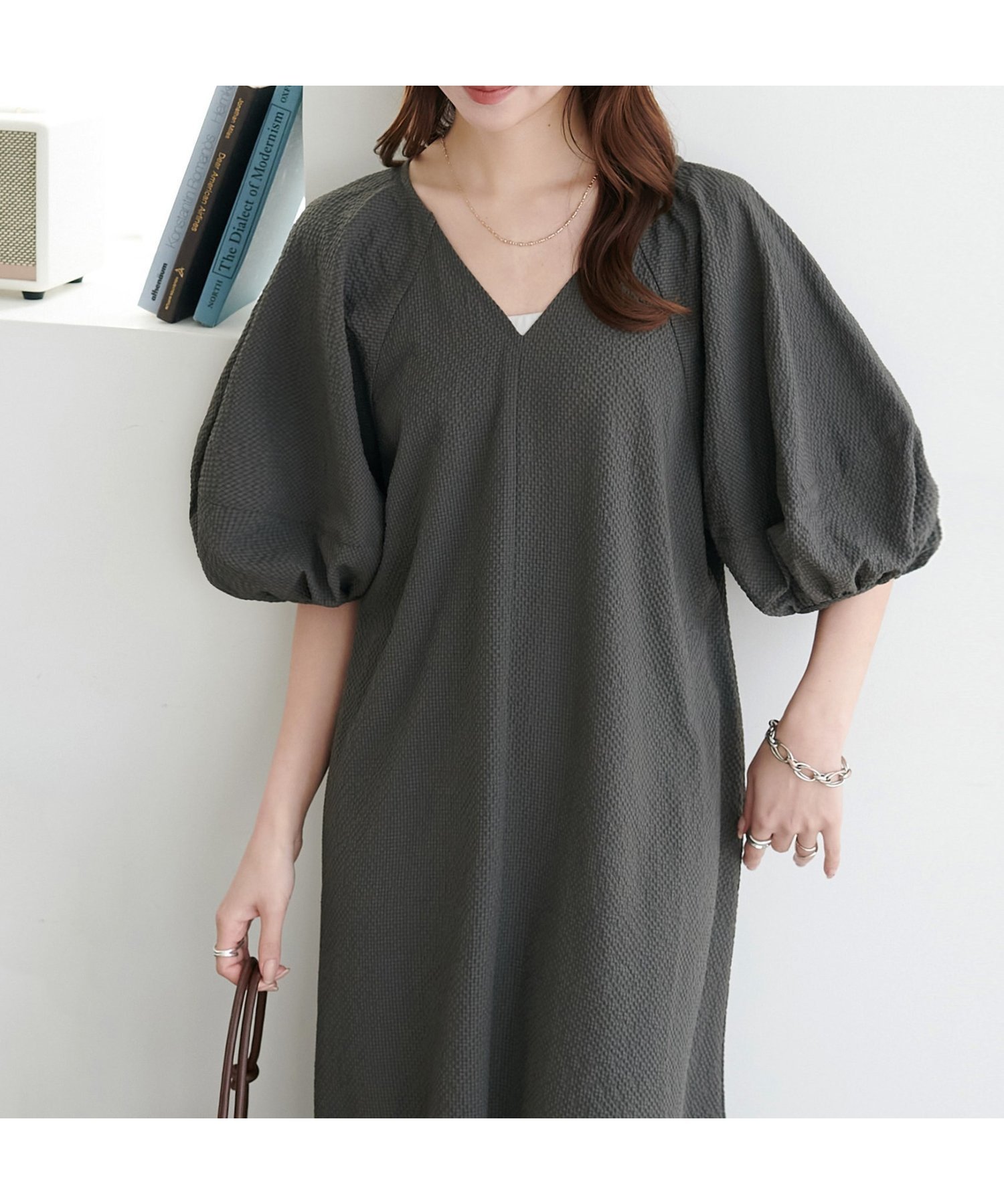 【ディスコート/Discoat】の【WEB限定】バルーンスリーブワンピース インテリア・キッズ・メンズ・レディースファッション・服の通販 founy(ファニー) 　ファッション　Fashion　レディースファッション　Fashion for Women　ワンピース　Dresses　チャコールグレー|ID: prp329100004933738 ipo3291000000037031294