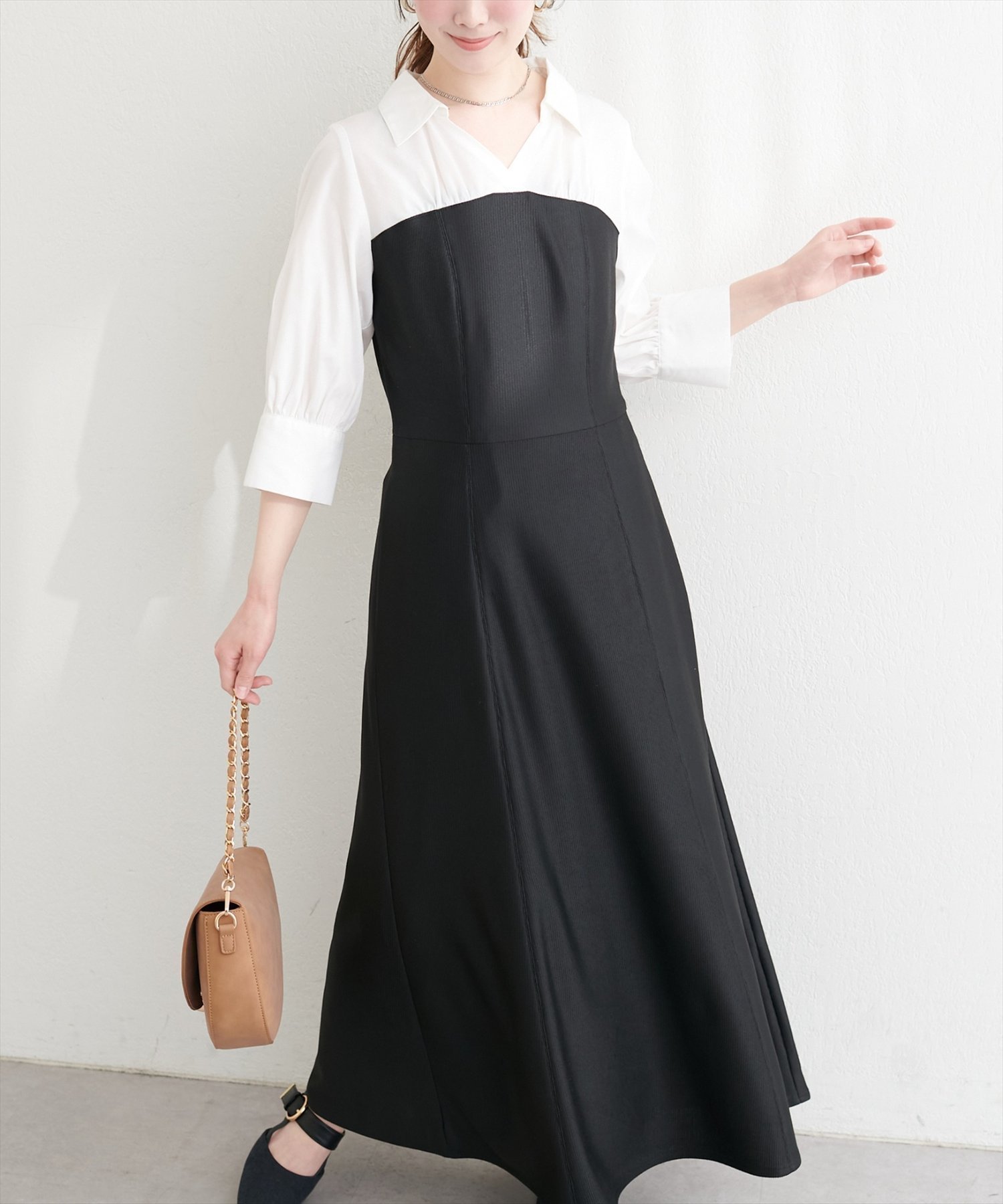 【ナチュラルクチュール/natural couture】のドッキングシャツワンピース インテリア・キッズ・メンズ・レディースファッション・服の通販 founy(ファニー) 　ファッション　Fashion　レディースファッション　Fashion for Women　ワンピース　Dresses　シャツワンピース / 1枚で着映えコーデ　Shirt Dresses　アクセサリー　Fashion Accessories　イヤリング　Earrings　カーディガン　Cardigan, Knitwear　サンダル　Sandals, Summer Shoes　シンプル　Simple, Minimal　ジャケット　Jacket, Outerwear　スニーカー　Sneakers, Trainers　ダウン　Down, Puffer　デコルテ　Décolleté, Neckline　ドッキング　Docking, Mixed Material　ネックレス　Necklace, Pendant Necklace　ポケット　Pocket, Pocket Detail　ロング　Long, Long-Length　再入荷　Restock / Back in Stock　おすすめ　Recommended / Our Picks　エレガント 上品　Elegant　2026年　2026　ブラック|ID: prp329100004933744 ipo3291000000037031327