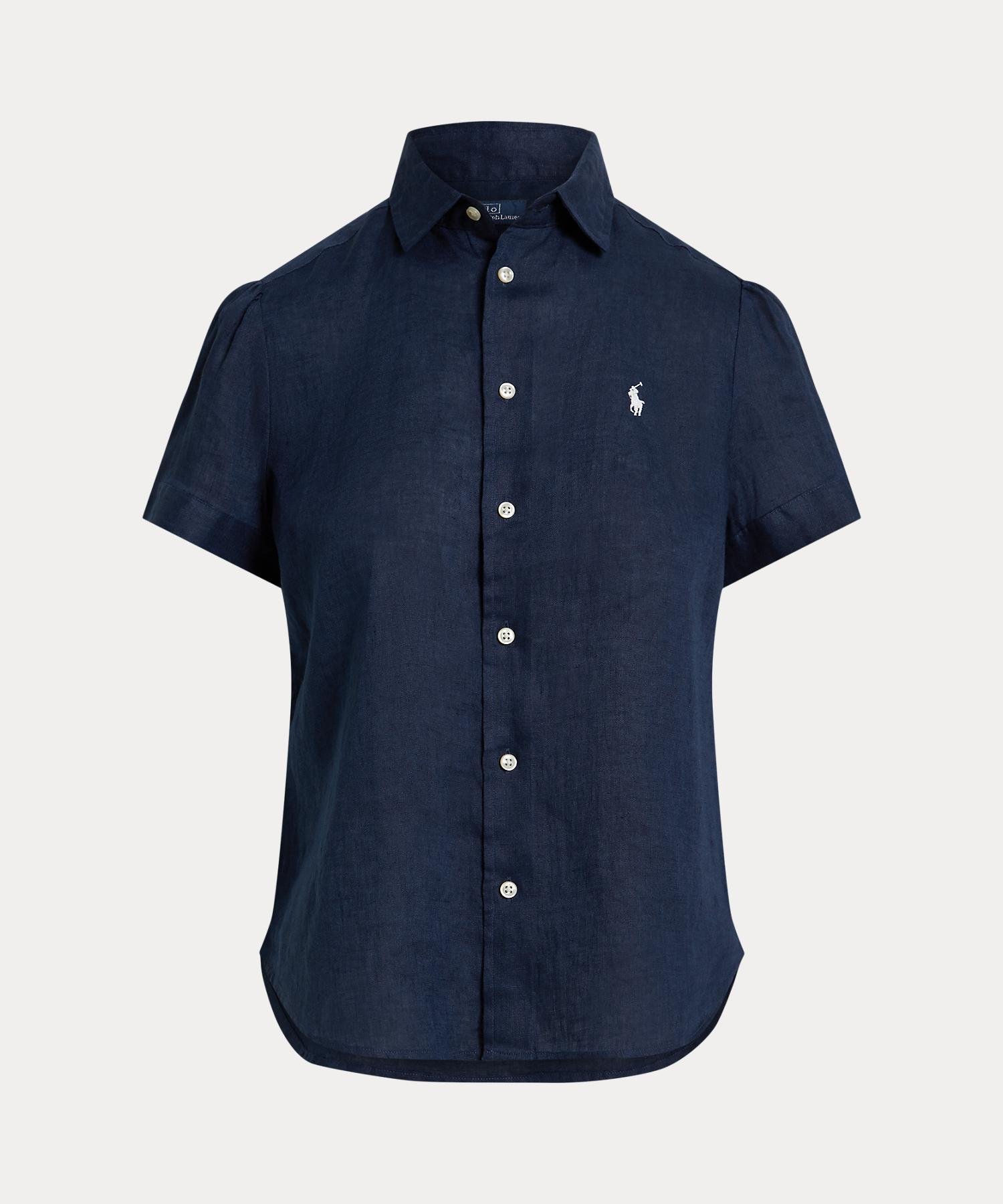 【ラルフローレン/RALPH LAUREN】のリネン ショートスリーブ シャツ インテリア・キッズ・メンズ・レディースファッション・服の通販 founy(ファニー) 　ファッション　Fashion　レディースファッション　Fashion for Women　トップス・カットソー　Cut & Sew Tops　シャツ・ブラウス・オフィスカジュアル　Elegant Blouses & Button-Ups　カフス　Cuff Design　クラシック　Classic, Timeless Style　シャーリング　Shirring, Ruched　ショート　Short, Short Length　ストレート　Straight, Straight Cut　スリーブ　Sleeve, Long Sleeve / Short Sleeve　フィット　Fit, Slim Fit　ヨーク　Yoke, Yoke Design　ラウンド　Round, Round Neck　リネン　Linen, Linen Fabric　半袖　Short Sleeve, Half Sleeve　軽量　Lightweight, Ultra Light　410ネイビー|ID: prp329100004933847 ipo3291000000037031737