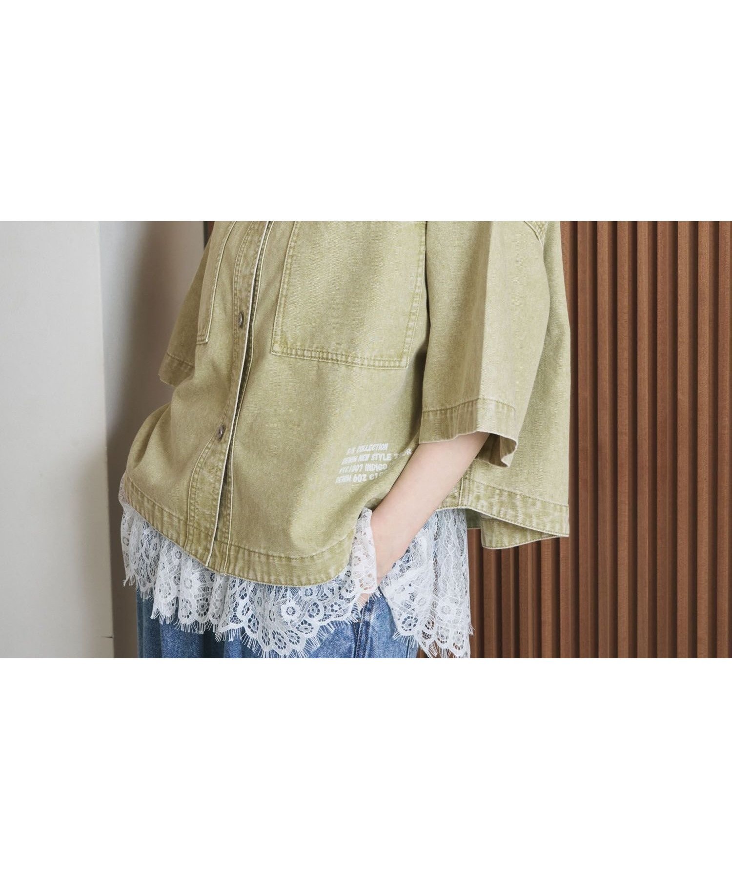 【レプシィム ローリーズファーム/LEPSIM LOWRYS FARM】のデニムBIGショートシャツ/SS インテリア・キッズ・メンズ・レディースファッション・服の通販 founy(ファニー) 　ファッション　Fashion　レディースファッション　Fashion for Women　トップス・カットソー　Cut & Sew Tops　シャツ・ブラウス・オフィスカジュアル　Elegant Blouses & Button-Ups　おすすめ　Recommended / Our Picks　インナー　Innerwear　ショート　Short, Short Length　デニム　Denim, Jeans Material　トレンド　Trend, Trending Now　レース　Lace, Lace Fabric　ワイド　Wide, Wide Fit　夏　Summer　ライム73|ID: prp329100004933854 ipo3291000000037031766