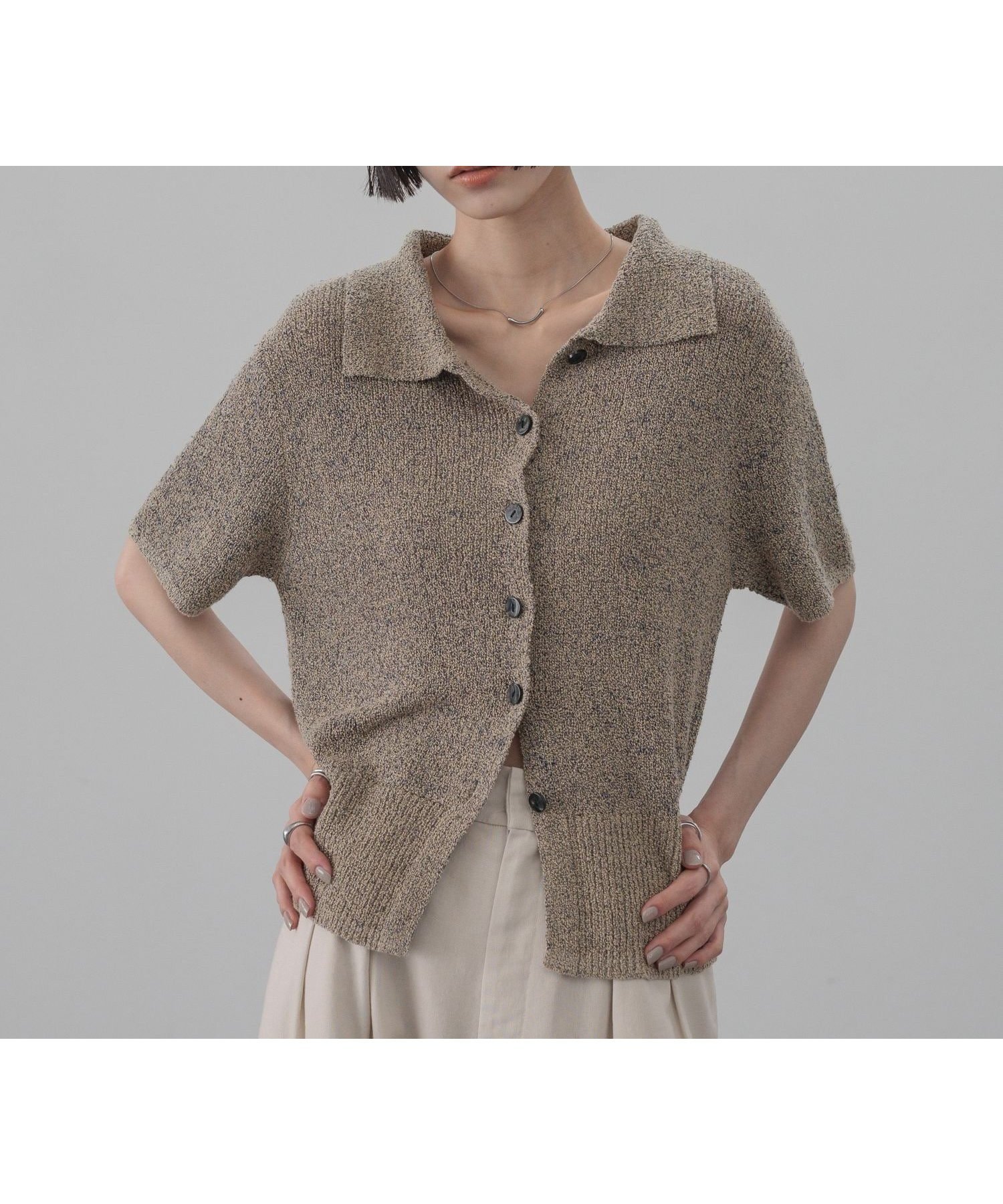 【ローリーズファーム/LOWRYS FARM】のメランジニットポロカーディガン5S インテリア・キッズ・メンズ・レディースファッション・服の通販 founy(ファニー) 　ファッション　Fashion　レディースファッション　Fashion for Women　トップス・カットソー　Cut & Sew Tops　ニット　Knit Tops & Sweaters　カーディガン・羽織り　Layered Style Cardigans　インナー　Innerwear　デニム　Denim, Jeans Material　ノースリーブ　Sleeveless, No-Sleeve　メランジ　Melange, Mixed Yarn　ベージュ52|ID: prp329100004933863 ipo3291000000037031808