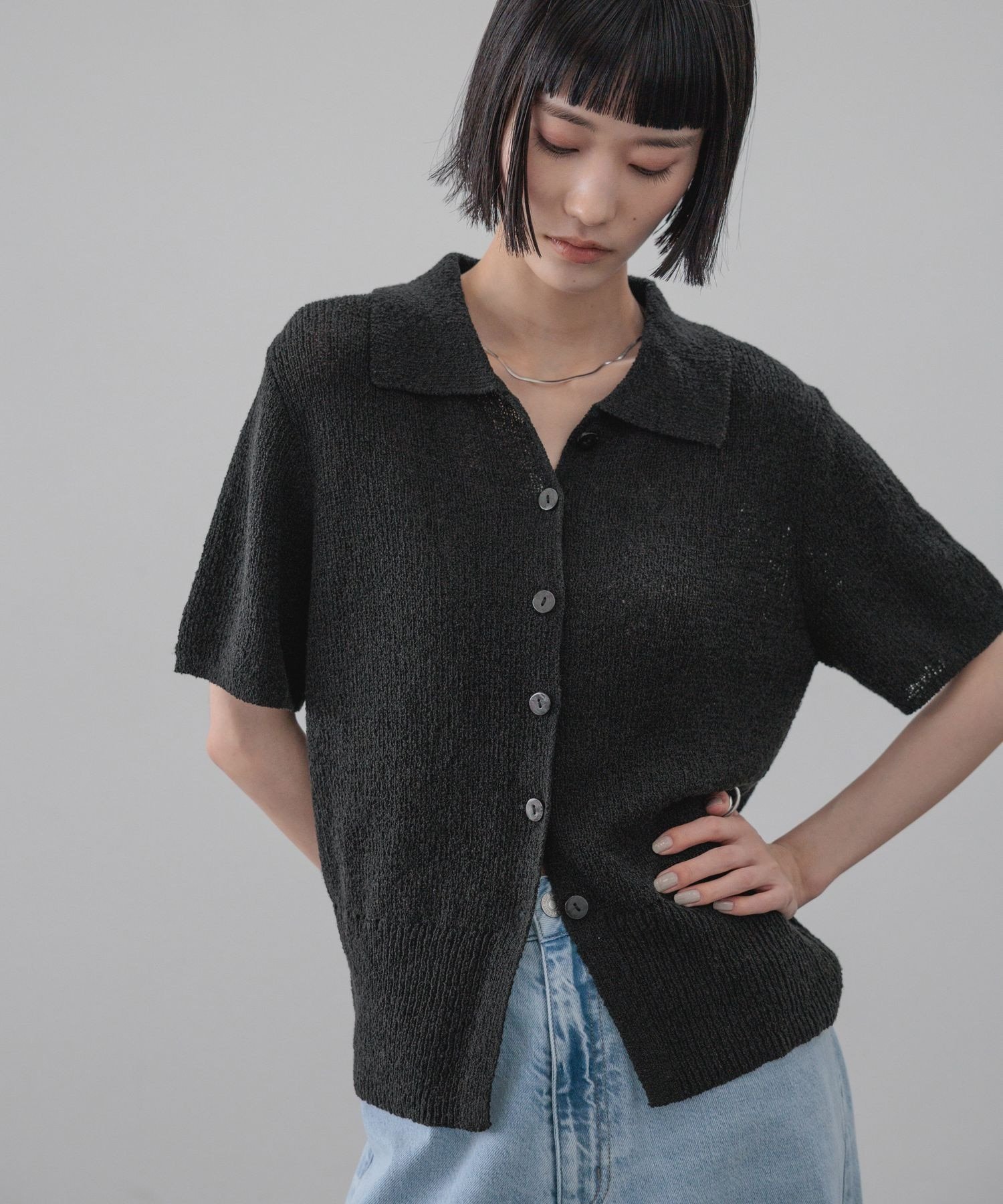 【ローリーズファーム/LOWRYS FARM】のメランジニットポロカーディガン5S インテリア・キッズ・メンズ・レディースファッション・服の通販 founy(ファニー) 　ファッション　Fashion　レディースファッション　Fashion for Women　トップス・カットソー　Cut & Sew Tops　ニット　Knit Tops & Sweaters　カーディガン・羽織り　Layered Style Cardigans　インナー　Innerwear　デニム　Denim, Jeans Material　ノースリーブ　Sleeveless, No-Sleeve　メランジ　Melange, Mixed Yarn　ブラック09|ID: prp329100004933863 ipo3291000000037031809