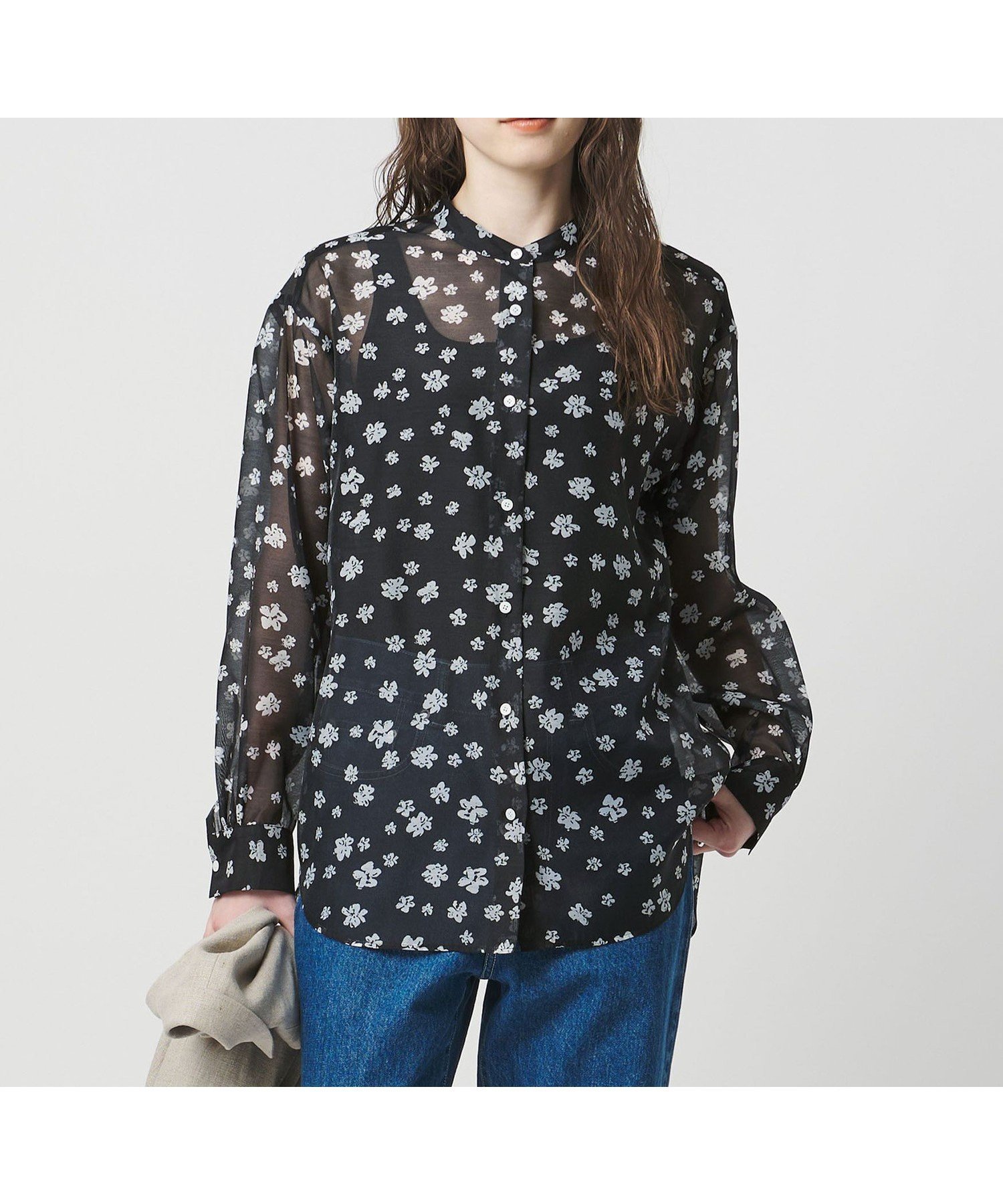 【ユナイテッドアローズ/UNITED ARROWS】のプリント バンドカラー シャツ 人気、トレンドファッション・服の通販 founy(ファニー) 　ファッション　Fashion　レディースファッション　Fashion for Women　トップス・カットソー　Cut & Sew Tops　シャツ・ブラウス・オフィスカジュアル　Elegant Blouses & Button-Ups　インナー　Innerwear　オーガンジー　Organza Fabric　シアー　Sheer, See-Through　ドット　Polka Dot, Dot Pattern　定番　Standard, Basic Item　プリント　Print, Printed Pattern　別注　Limited Edition, Custom Order　 other-1|ID: prp329100004933865 ipo3291000000037031813