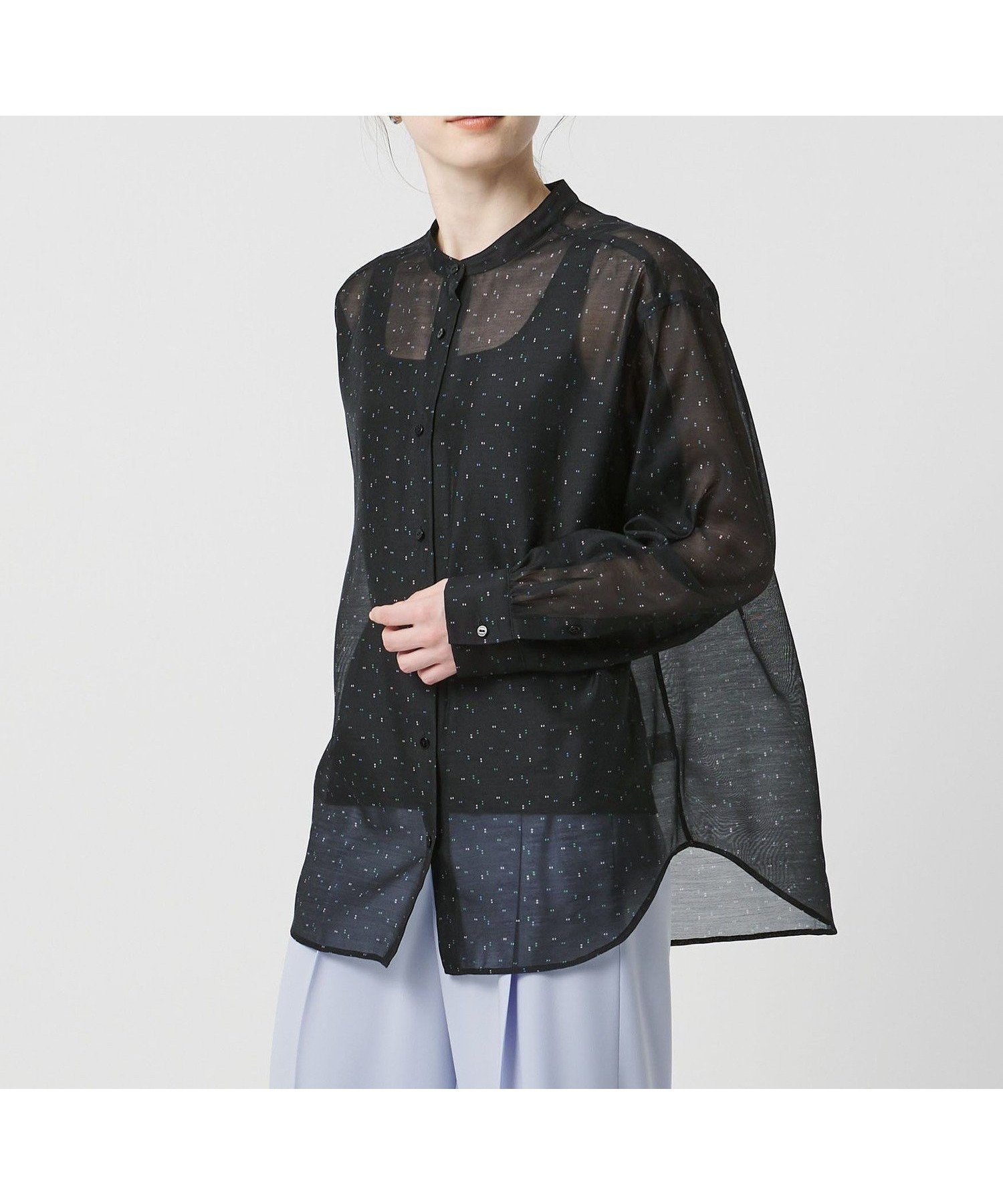 【ユナイテッドアローズ/UNITED ARROWS】のプリント バンドカラー シャツ インテリア・キッズ・メンズ・レディースファッション・服の通販 founy(ファニー) 　ファッション　Fashion　レディースファッション　Fashion for Women　トップス・カットソー　Cut & Sew Tops　シャツ・ブラウス・オフィスカジュアル　Elegant Blouses & Button-Ups　インナー　Innerwear　オーガンジー　Organza Fabric　シアー　Sheer, See-Through　ドット　Polka Dot, Dot Pattern　定番　Standard, Basic Item　プリント　Print, Printed Pattern　別注　Limited Edition, Custom Order　その他1|ID: prp329100004933865 ipo3291000000037031816