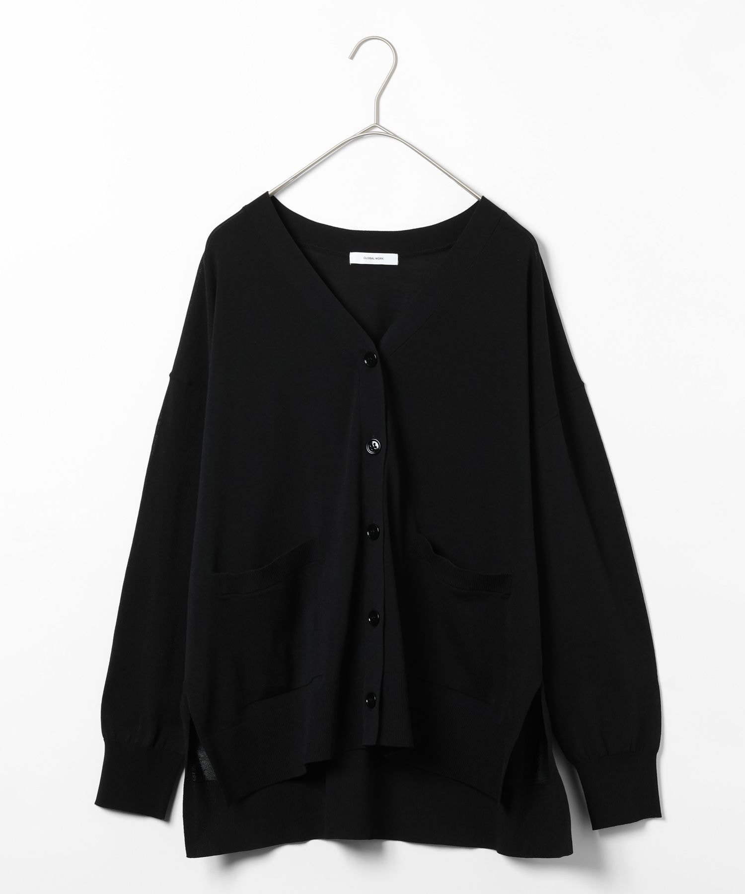 【グローバルワーク/GLOBAL WORK】のサラサラDRYVネックカーディガン長袖/655854 インテリア・キッズ・メンズ・レディースファッション・服の通販 founy(ファニー) 　ファッション　Fashion　レディースファッション　Fashion for Women　トップス・カットソー　Cut & Sew Tops　カーディガン・羽織り　Layered Style Cardigans　Vネックトップス　V-Neck Tops / V-Cut Neckline Shirts　カーディガン　Cardigan, Knitwear　シンプル　Simple, Minimal　スリット　Slit, Slit Detail　ビジネス 仕事 通勤　Business / Work / Commuting　夏　Summer　旅行　Travel　羽織　Haori, Light Jacket　長袖　Long Sleeve, Full Sleeve　ブラック09|ID: prp329100004933869 ipo3291000000037031837