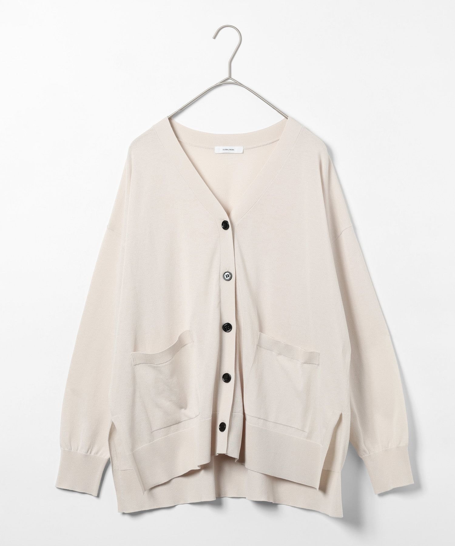 【グローバルワーク/GLOBAL WORK】のサラサラDRYVネックカーディガン長袖/655854 インテリア・キッズ・メンズ・レディースファッション・服の通販 founy(ファニー) 　ファッション　Fashion　レディースファッション　Fashion for Women　トップス・カットソー　Cut & Sew Tops　カーディガン・羽織り　Layered Style Cardigans　Vネックトップス　V-Neck Tops / V-Cut Neckline Shirts　カーディガン　Cardigan, Knitwear　シンプル　Simple, Minimal　スリット　Slit, Slit Detail　ビジネス 仕事 通勤　Business / Work / Commuting　夏　Summer　旅行　Travel　羽織　Haori, Light Jacket　長袖　Long Sleeve, Full Sleeve　パールグレージュ11|ID: prp329100004933869 ipo3291000000037031838