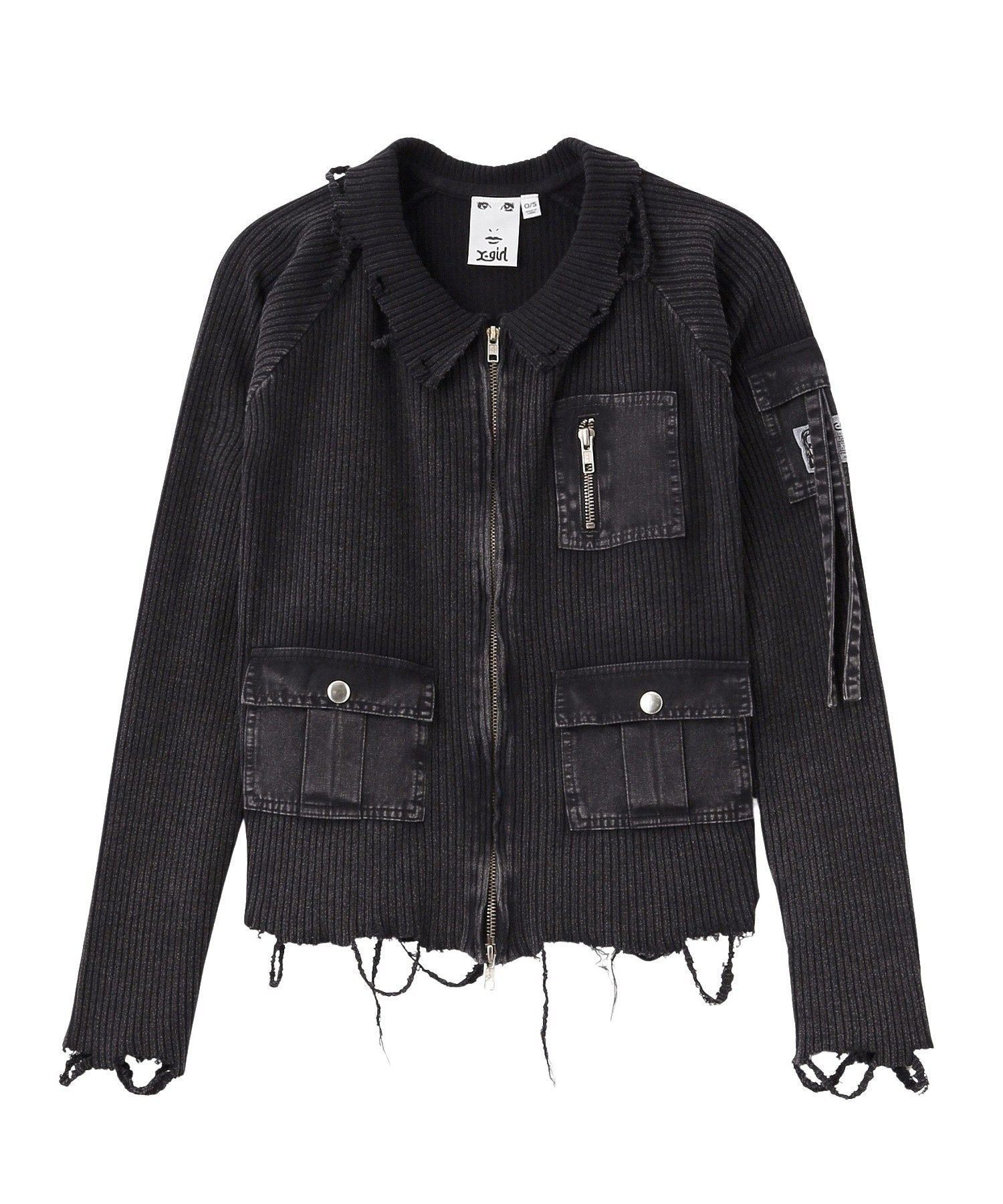 【エックスガール/X-girl】のDISTRESSED WOVEN MIX ZIP UP TOP インテリア・キッズ・メンズ・レディースファッション・服の通販 founy(ファニー) 　ファッション　Fashion　レディースファッション　Fashion for Women　ワンピース　Dresses　クラッシュ　Distressed, Crashed Style　コンパクト　Compact, Small Size　デニム　Denim, Jeans Material　トレンド　Trend, Trending Now　人気　Popular, Best Seller　長袖　Long Sleeve, Full Sleeve　ポケット　Pocket, Pocket Detail　ワンポイント　One Point, Statement Accent　A/W・秋冬　Autumn/Winter　おすすめ　Recommended / Our Picks　BLACK|ID: prp329100004933874 ipo3291000000037031854