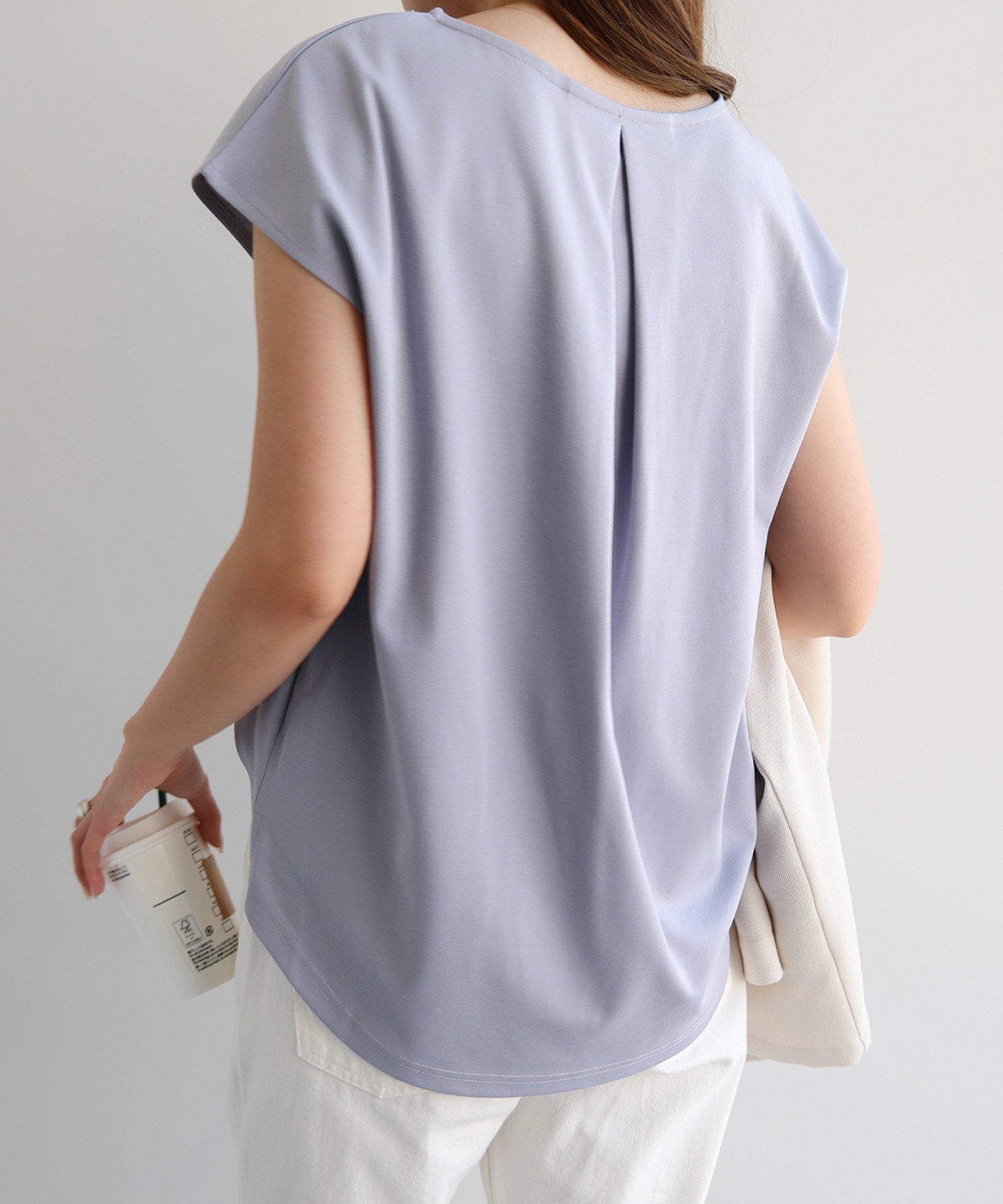 【アンドミー/andme】のきれいめ ポンチ フレンチスリーブ トップス インテリア・キッズ・メンズ・レディースファッション・服の通販 founy(ファニー) 　ファッション　Fashion　レディースファッション　Fashion for Women　トップス・カットソー　Cut & Sew Tops　カットソー　Cut and Sewn Top　サロペ　Salopette, Salopette Dress　スリット　Slit, Slit Detail　スリーブ　Sleeve, Long Sleeve / Short Sleeve　人気　Popular, Best Seller　バランス　Balance, Style Balance　フレンチ　French, French Style　フロント　Front, Front Design　ボーダー　Border, Stripe　無地　Plain, Solid Color　ラウンド　Round, Round Neck　おすすめ　Recommended / Our Picks　ブルーグレー|ID: prp329100004933875 ipo3291000000037031859