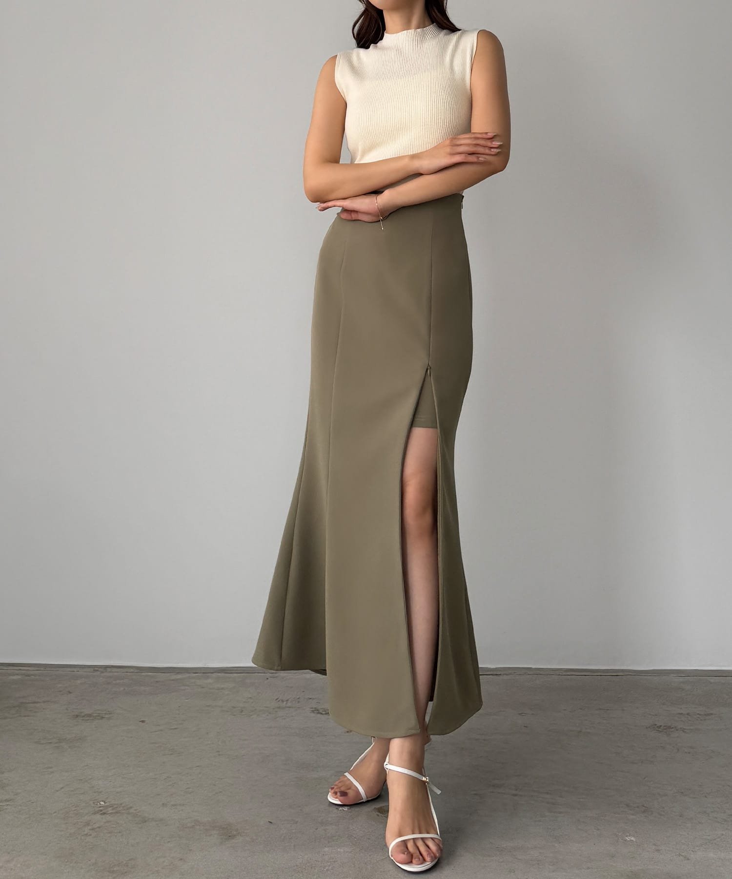 【ジュノア/JUNOAH】のLouere ファスナースリットマーメイドスカート(インパン付き) インテリア・キッズ・メンズ・レディースファッション・服の通販 founy(ファニー) 　ファッション　Fashion　レディースファッション　Fashion for Women　スカート　Skirts　ウォッシュ　Washed Finish　タンブラー　Tumbler, Travel Mug　ダメージ　Distressed, Destroyed　ネップ　Nepp, Slub Yarn　プリント　Print, Printed Pattern　おすすめ　Recommended / Our Picks　ダークベージュ|ID: prp329100004933896 ipo3291000000037031950