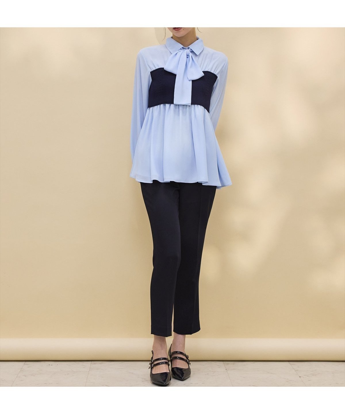 【スウィングル/Swingle】のニットビスチェドッキングボウタイチュニック インテリア・キッズ・メンズ・レディースファッション・服の通販 founy(ファニー) 　ファッション　Fashion　レディースファッション　Fashion for Women　トップス・カットソー　Cut & Sew Tops　ニット　Knit Tops & Sweaters　ビスチェ　Bustiers & Corset Tops / Layered Bustier Style　クラシカル　Classical, Vintage-Inspired　トレンド　Trend, Trending Now　フェミニン　Feminine, Girly　ブルー|ID: prp329100004933903 ipo3291000000037031976