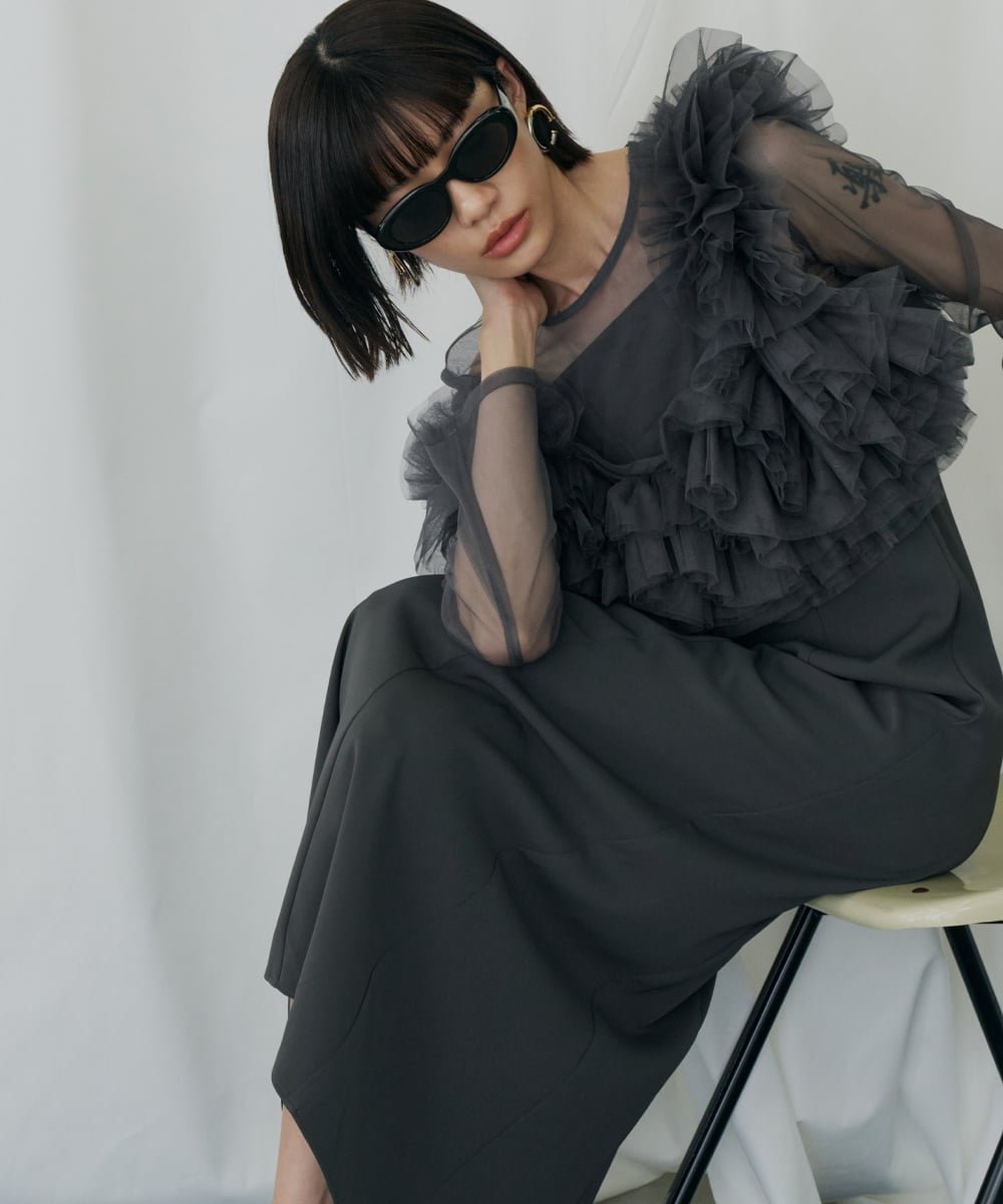 【その他のブランド/Other】の【3点セット】結婚式・お呼ばれ対応 チュールフリルドレス インテリア・キッズ・メンズ・レディースファッション・服の通販 founy(ファニー) 　ファッション　Fashion　レディースファッション　Fashion for Women　ワンピース　Dresses　フォーマル・パーティードレス・結婚式用ドレス　Elegant & Casual Dresses　インナー　Innerwear　シルバー　Silver, Metallic Silver　シンプル　Simple, Minimal　スペシャル　Special, Limited Edition　とろみ　Fluid, Flowy Fabric　チュール　Tulip, Tulip Motif　ドット　Polka Dot, Dot Pattern　ドレープ　Drape, Draping Fabric　バランス　Balance, Style Balance　フリル　Frill, Ruffle　ベスト　Vest, Waistcoat　ベロア　Velour, Soft Velvet　無地　Plain, Solid Color　冬　Winter / This Winter　エレガント 上品　Elegant　結婚式　Wedding　チャコール|ID: prp329100004933906 ipo3291000000037031993