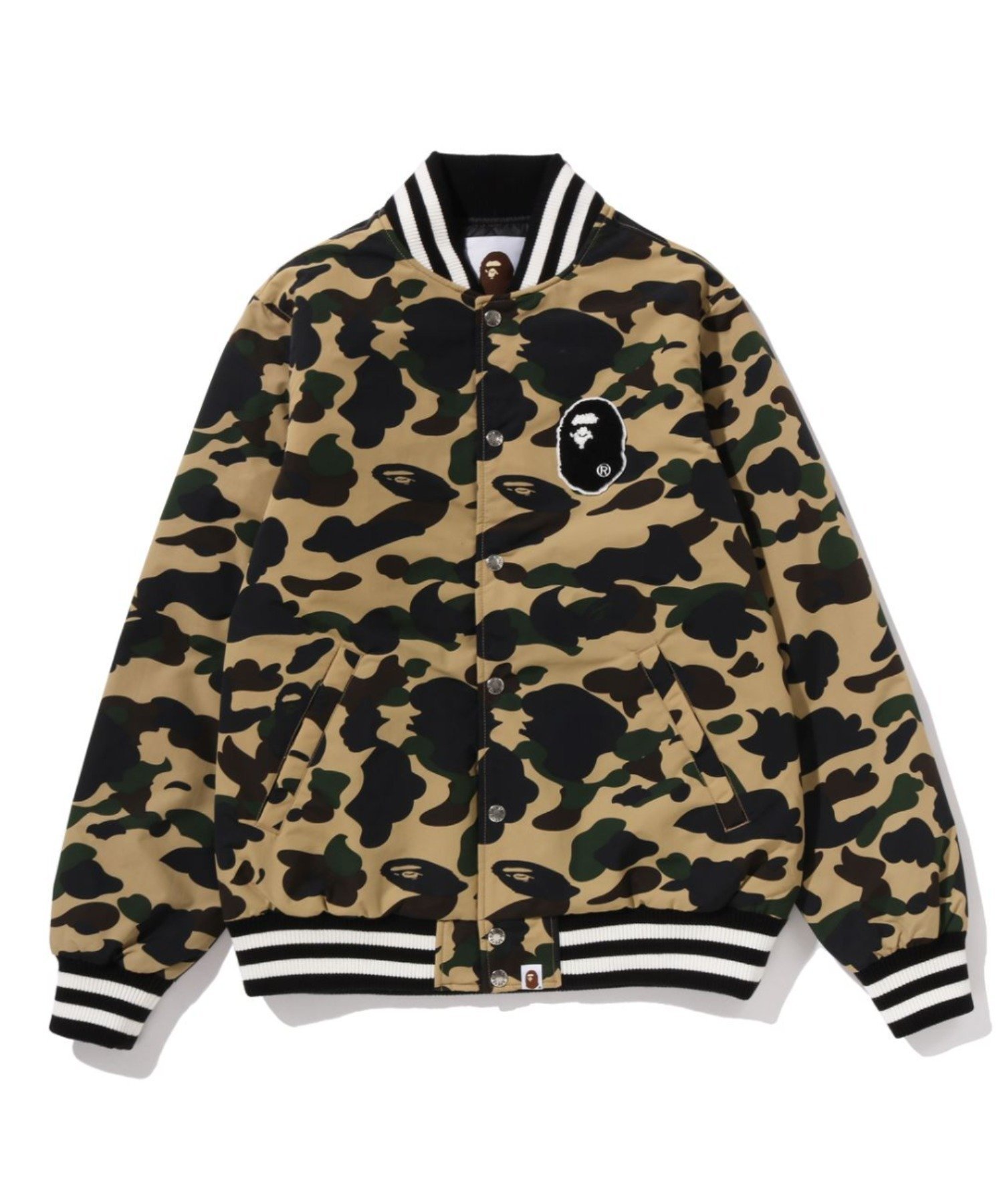 【アベイシングエイプ/A BATHING APE / MEN】の1ST CAMO VARSITY JACKET インテリア・キッズ・メンズ・レディースファッション・服の通販 founy(ファニー) 　ファッション　Fashion　メンズファッション　Fashion for Men　キルティング　Quilted, Quilting　コレクション　Collection, Seasonal Line　YELLOW|ID: prp329100004936009 ipo3291000000037040811