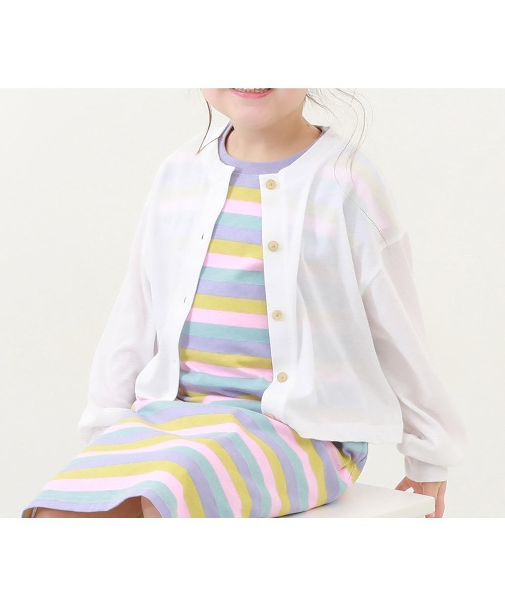 【デビロック/devirock / KIDS】のUVカット ガールズ クルーネック カーディガン 子供服 キッズ 女の子 UVカット 26SS インテリア・キッズ・メンズ・レディースファッション・服の通販 founy(ファニー) 　ファッション　Fashion　キッズファッション　Fashion for Kids　カットソー　Cut and Sewn Top　カラフル　Colorful Design　カーディガン　Cardigan, Knitwear　クロップド　Cropped, Short Length　おすすめ　Recommended / Our Picks　夏　Summer　2026年　2026　ホワイト|ID: prp329100004936023 ipo3291000000037040874